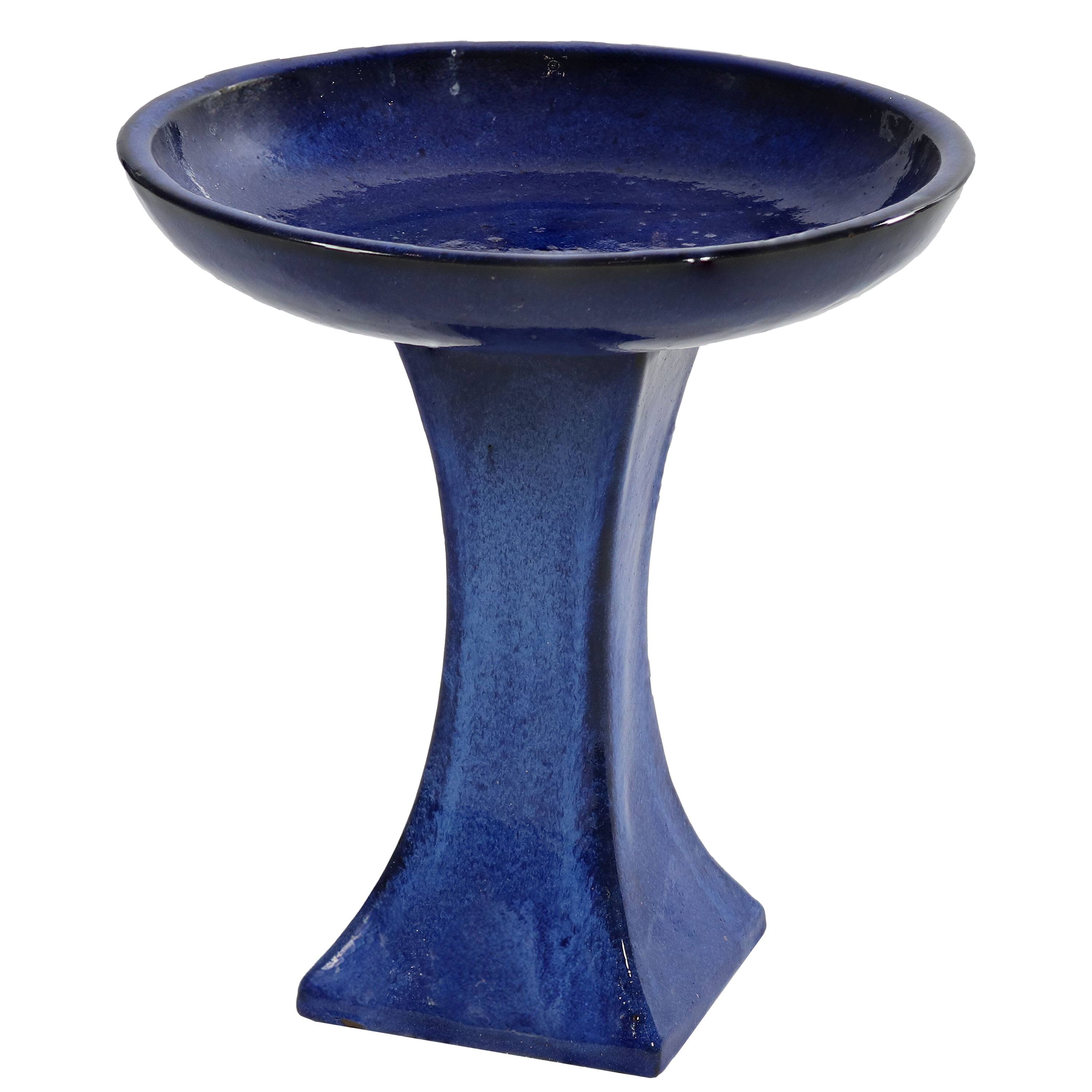 Sunnydaze - Nantes Ceramic Bird Bath - 16" H - Blue