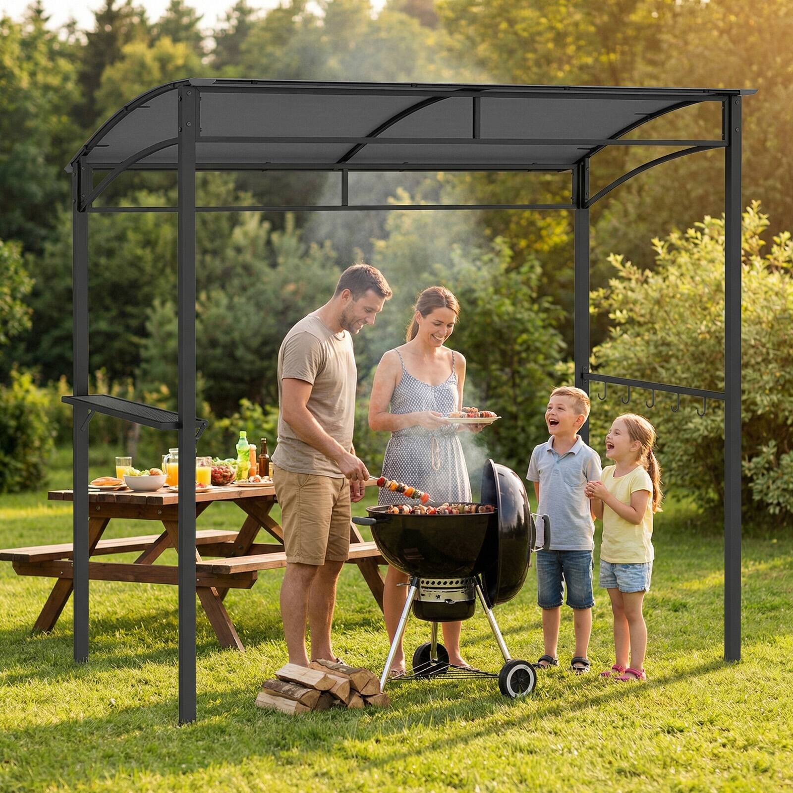 Alt View 1. Costway - Costway 7'x4.5' Grill Gazebo Outdoor Patio Garden BBQ Canopy Shelter Storage Hook.