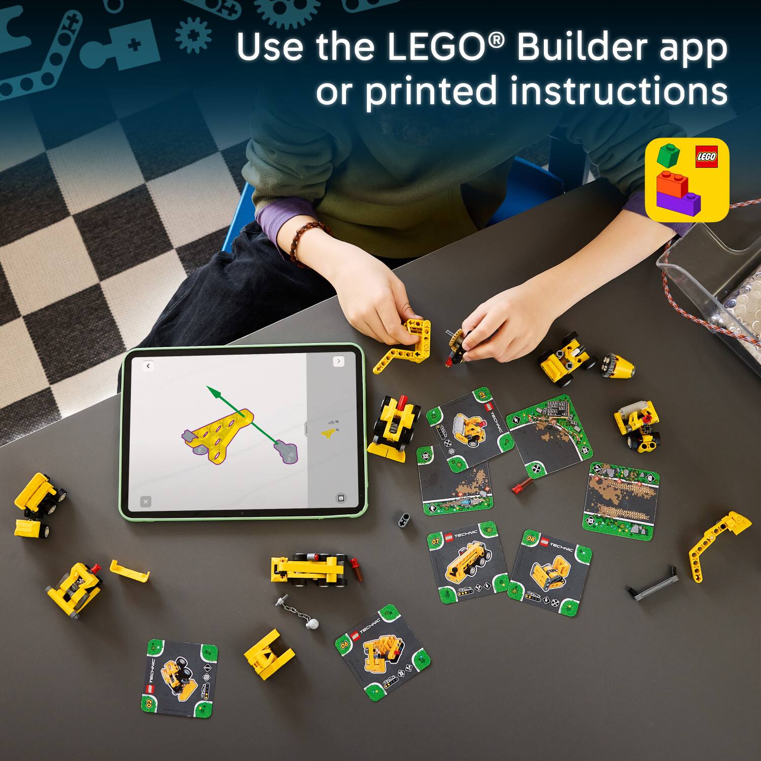 Use the LEGO® Builder app or printed instructions