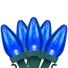 Northlight - LED C7 Christmas Lights - 17' Green Wire - 25ct - Blue