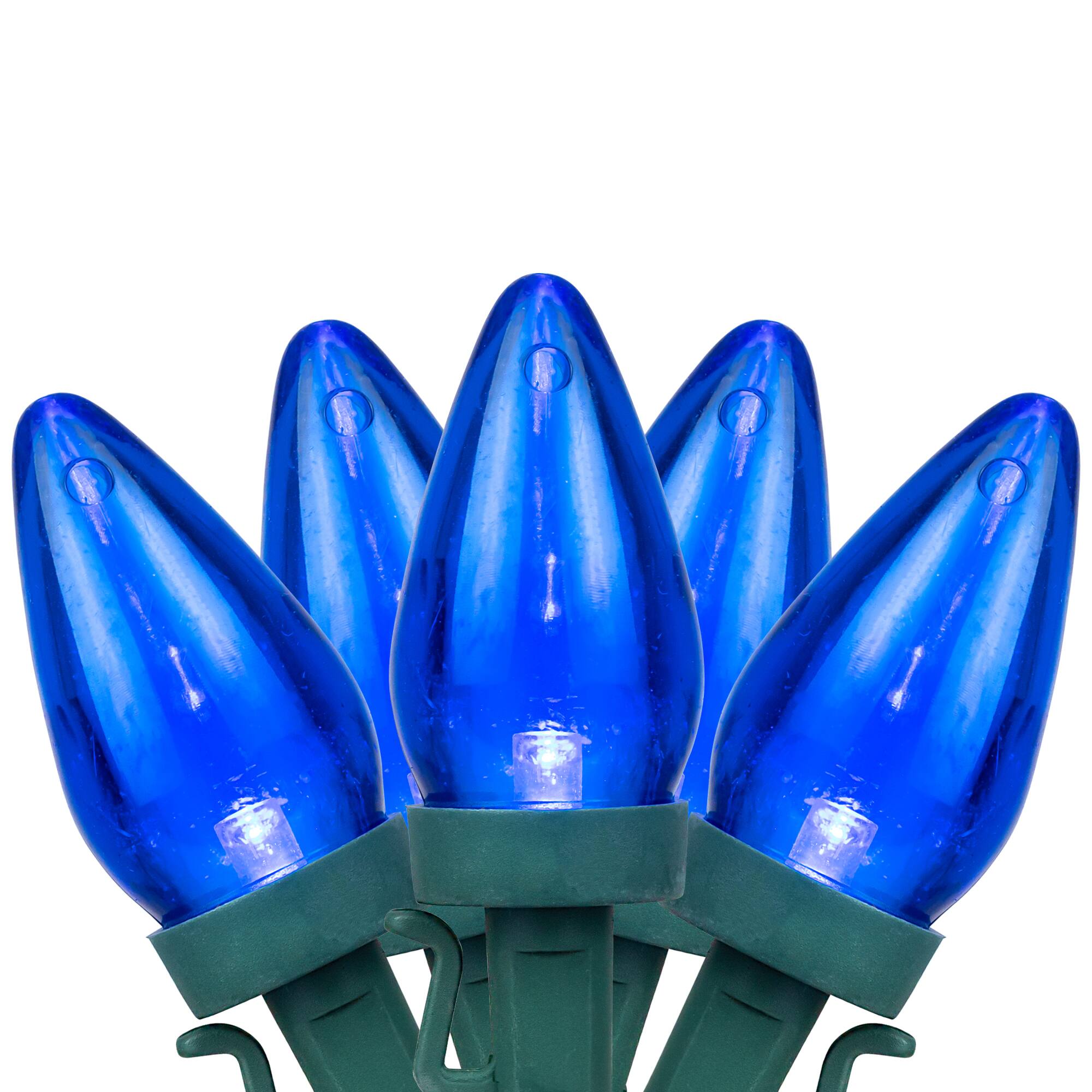 Front. Northlight - LED C7 Christmas Lights - Blue - 17' Green Wire - 25ct - Blue.
