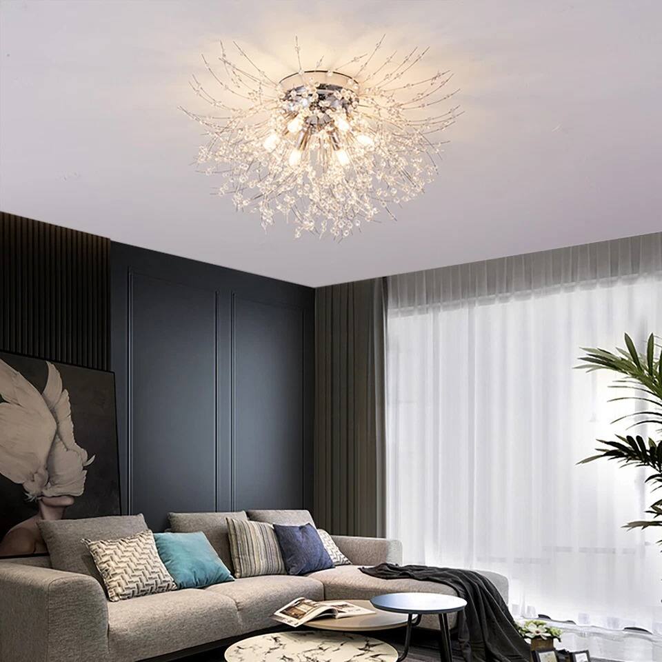Alt View 2. Home Collection - LED Modern Crystal Ceiling Light Fixture Fireworks Flush Mount Chandelier 6-Light.