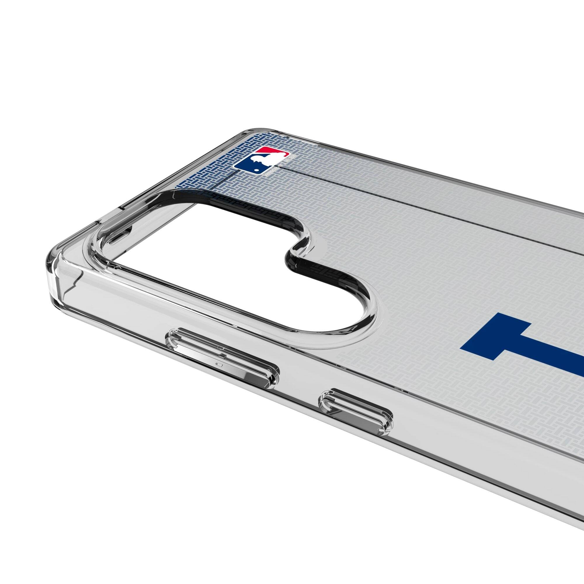 Alt View 2. Keyscaper - Los Angeles Dodgers Linen Logo Galaxy Clear Case - S23 - Multicolor.