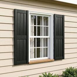 Kadyn - Vertical Grain Faux Shutters, Weather-Resistant Elegance, for Enhanced Curb Appeal, 14"x31" - Black