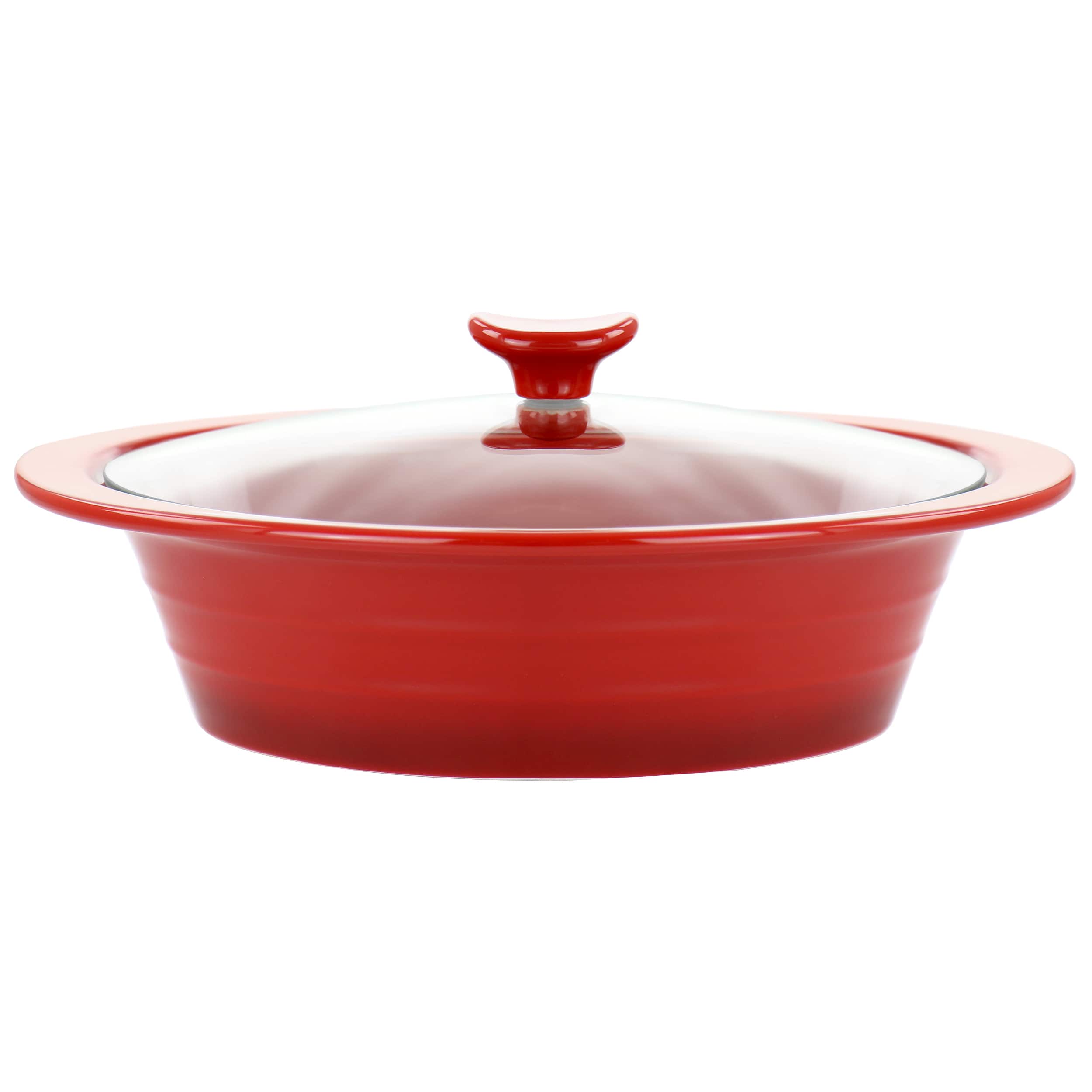 Crock-Pot - Crockpot Appleton 2 Quart Oval Stoneware Casserole Dish with Glass Lid - Red