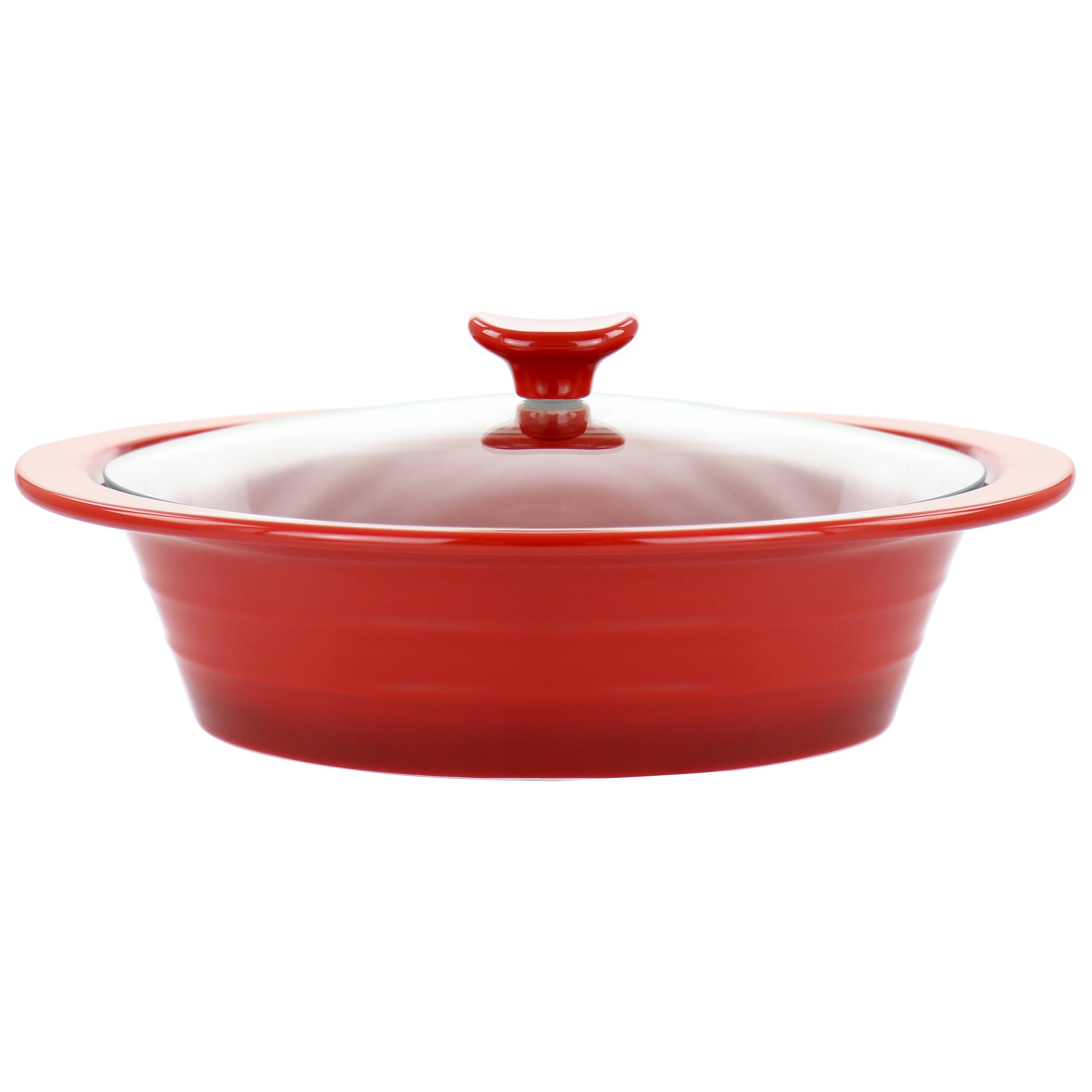 Front. Crock-Pot - Crockpot Appleton 2 Quart Oval Stoneware Casserole Dish in Red with Glass Lid - Red.