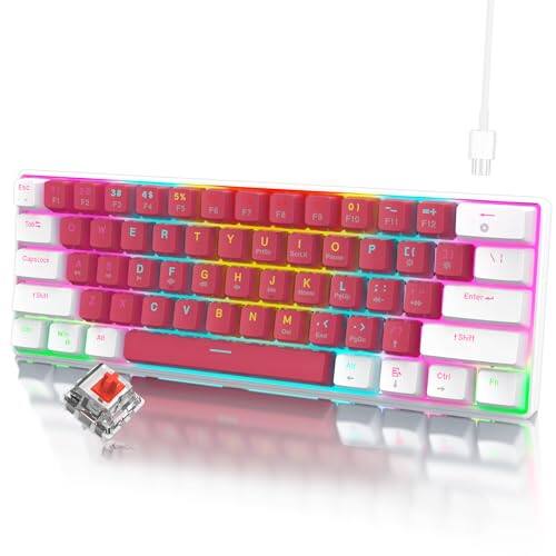 Reds Spade - Portable 60 Percent Mechanical Compact Mini Gaming For Pc mac Gamer Switchable Colorful Rgb Computer laptop - Pink-White-Red Switch