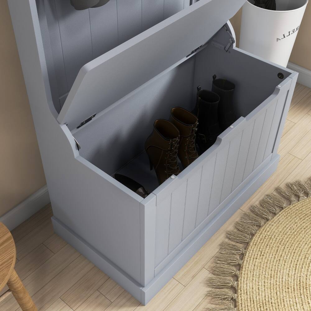Alt View 4. Loheer - Loheer 3-in-1 entryway hall tree with 28 inch shoe storage bench, Gray - Gray.