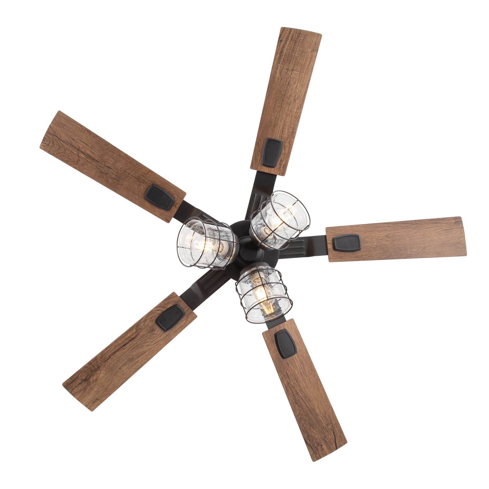 Alt View 8. Breezary - 52 Inch Ceiling Fan with 5 Dual-Finish Plywood Blades, DC Motor, 6-Inch Downrod, 6-Speed Remote Control & Timer - Matte Black and Dark Wood Grain + Light Wood Grain.