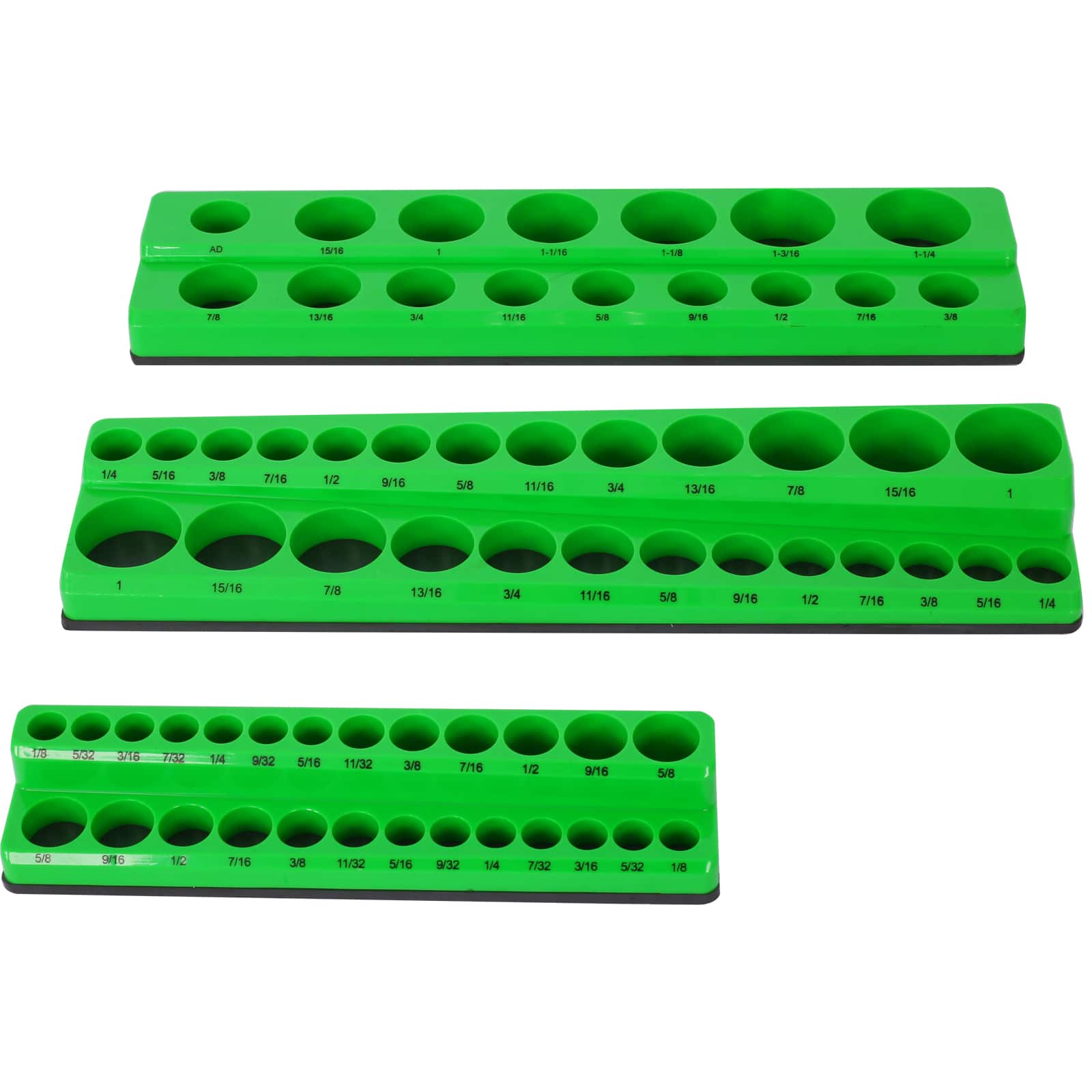 APRILSOUL - SAE Magnetic Socket Organizer 68 Slot 3 Piece Set Strong Magnet Tool Tray - Green