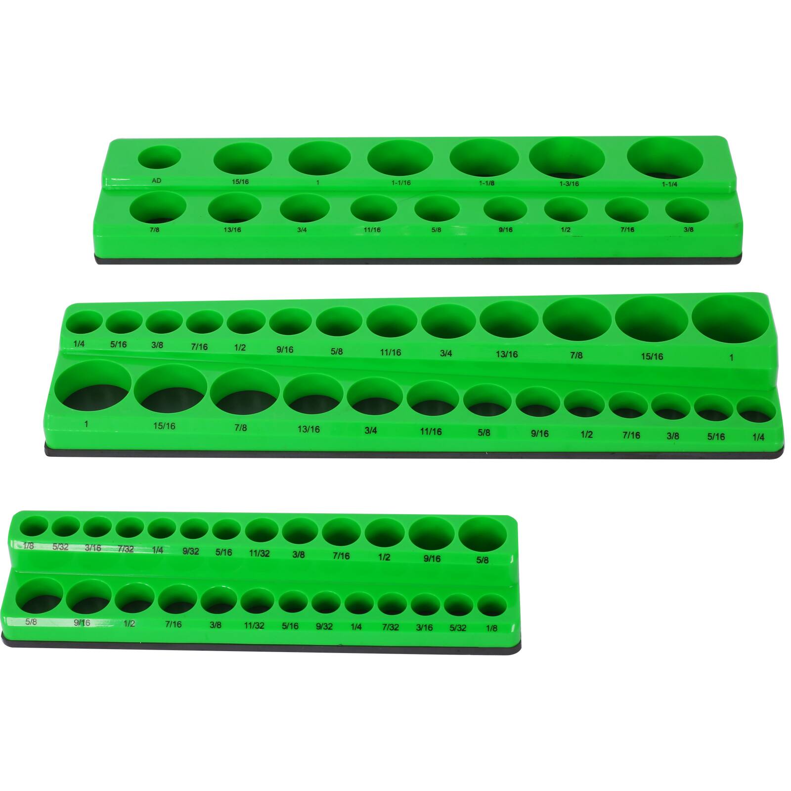 APRILSOUL - SAE Magnetic Socket Organizer 68 Slot 3 Piece Set Strong Magnet Tool Tray - Green