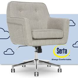 Home Office Chair in Serta Memory Foam Vanity Chair with Button Tufted Mid-Back Padded Arms Reclining Swivel Fabric - Lure Light Gray