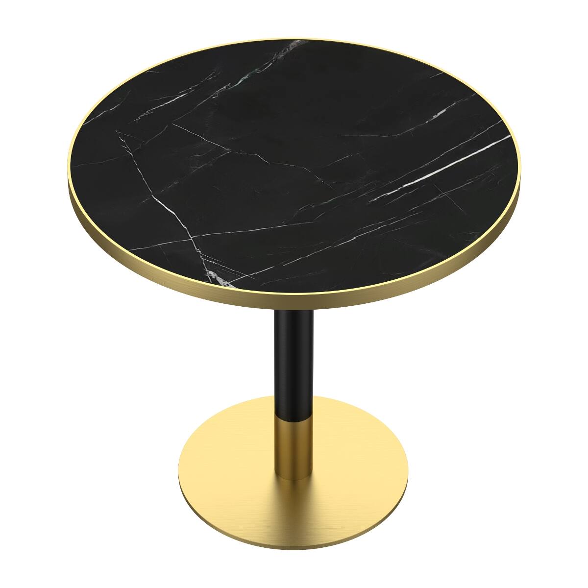 Left. Loheer - Loheer Round Dining Table with Black Sintered Stone Top and Gold Metal Base - Black and Gold.
