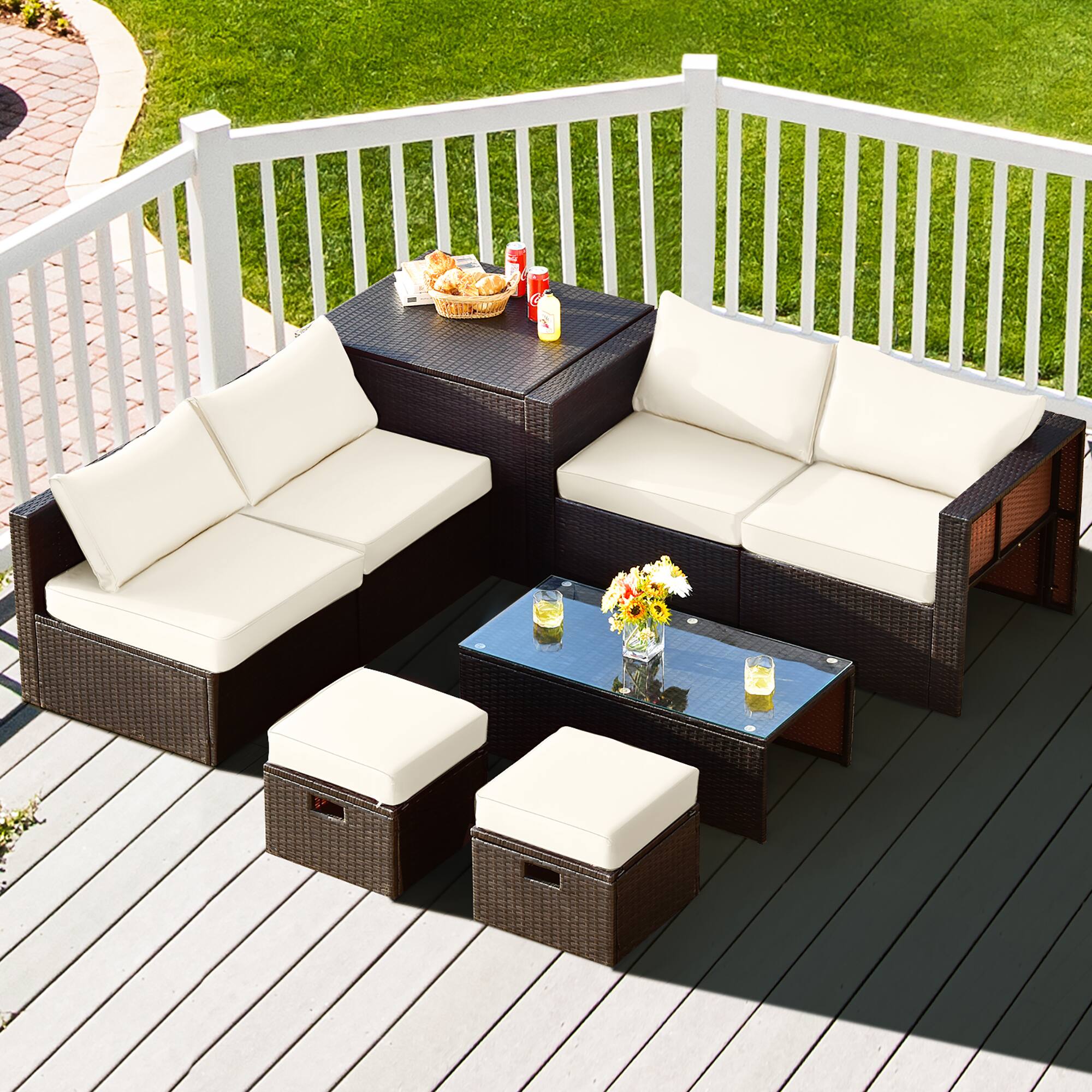 Alt View 7. Gymax - Gymax 8PCS Patio Rattan PE Wicker Conversation Set All-Weather Furniture Set w/ Cushions Off White - Off White.