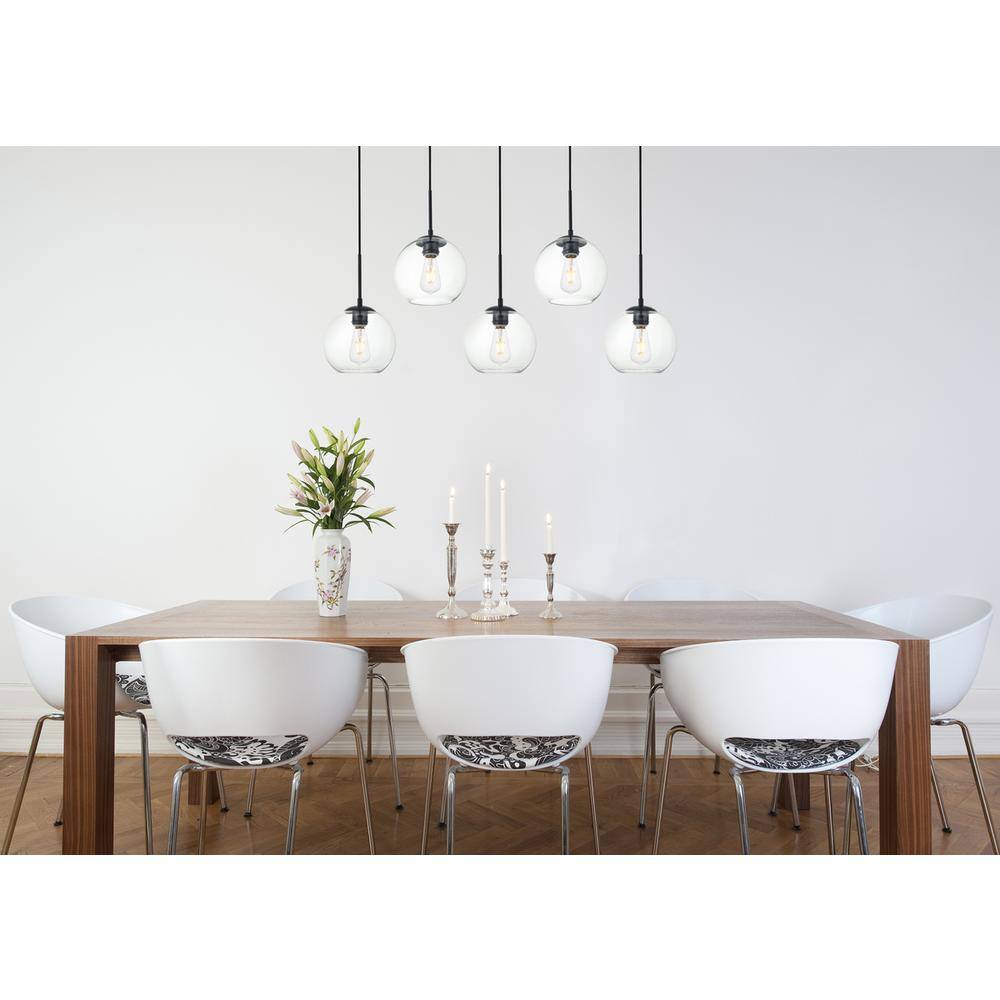 Angle. Living District - Baxter 5 Lights Black Pendant With Clear Glass - Black And Clear.