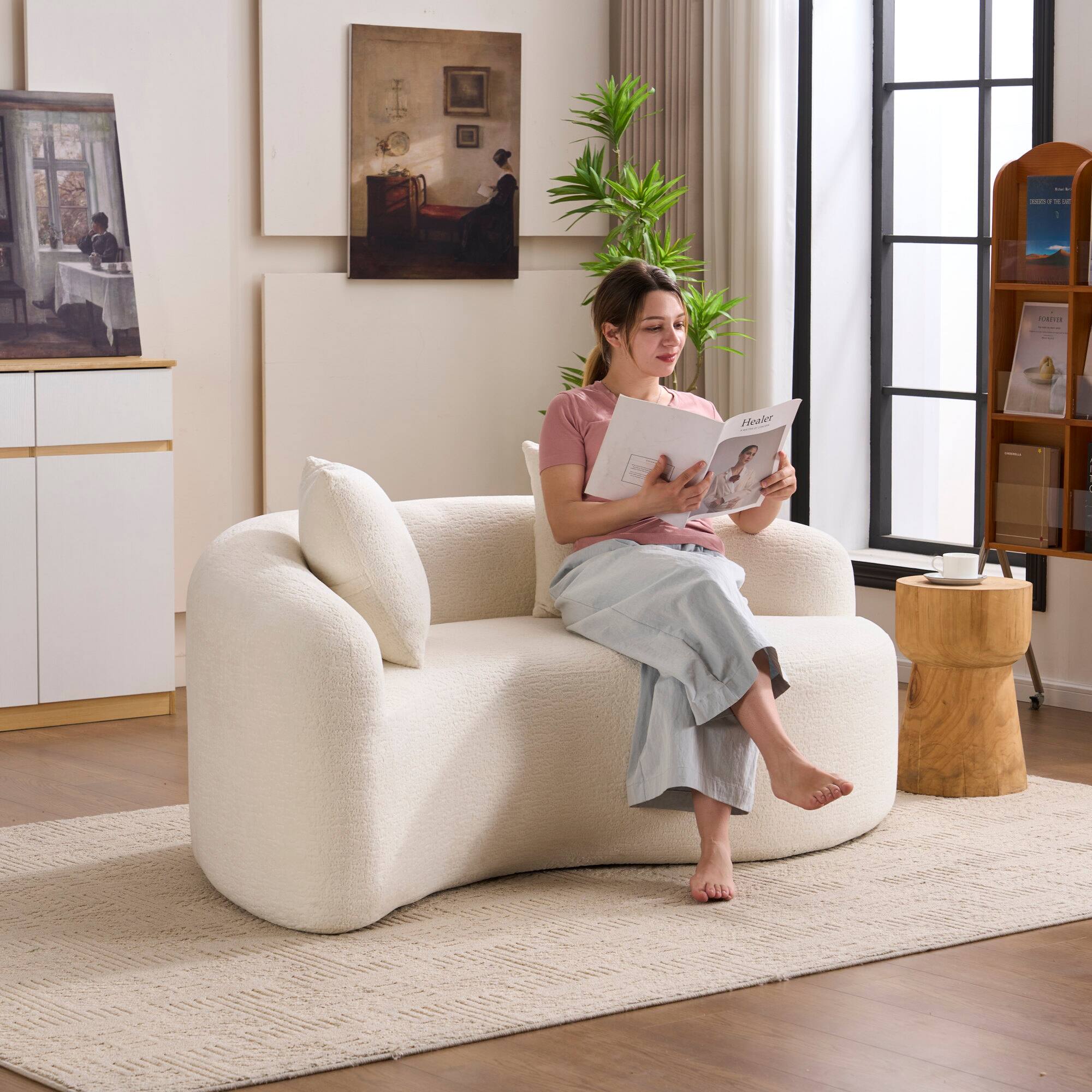 Alt View 6. GOODSILO - S-Curved Sectional Sofa with Dual-Depth Seating, Luxurious Chenille Upholstery, and Space-Saving Design - White.