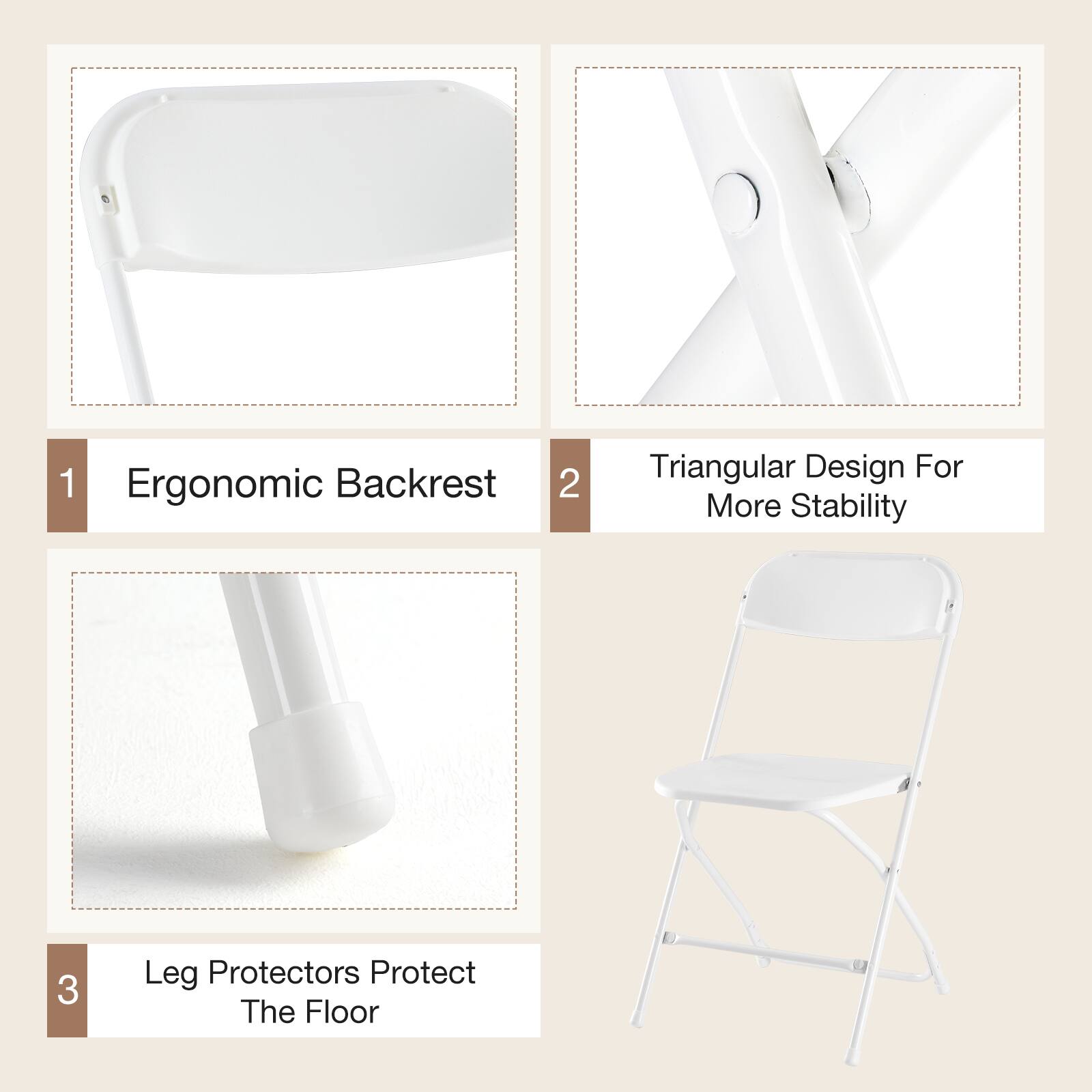 1. Ergonomic Backrest
2. Triangular Design For More Stability
3. Leg Protectors Protect The Floor