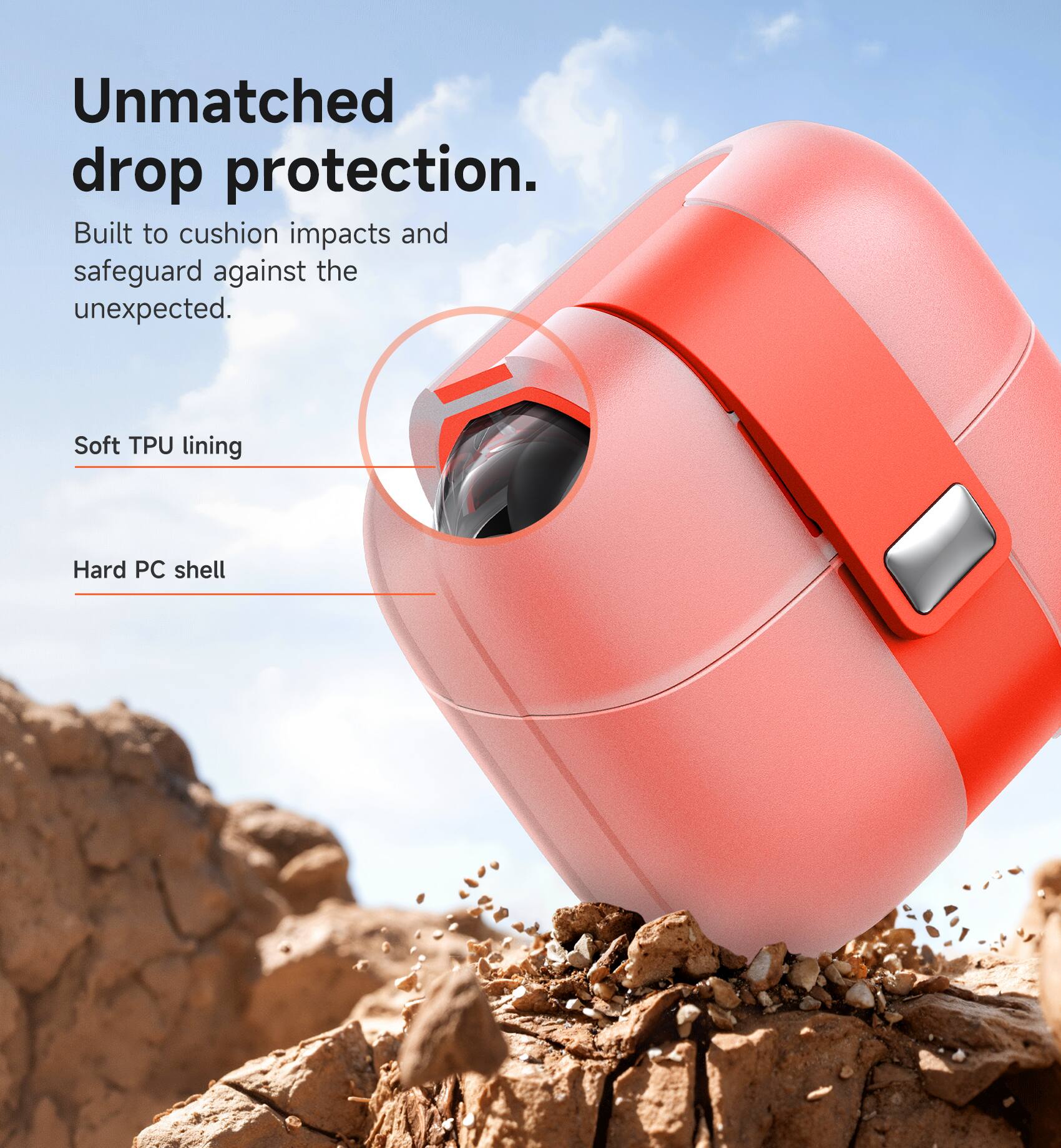 Unmatched drop protection.  
Built to cushion impacts and safeguard against the unexpected.  
Soft TPU lining  
Hard PC shell