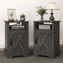 RoyalCraft - Farmhouse Nightstand with Charging Station, Set of 2, Dark Grey - Dark Gray