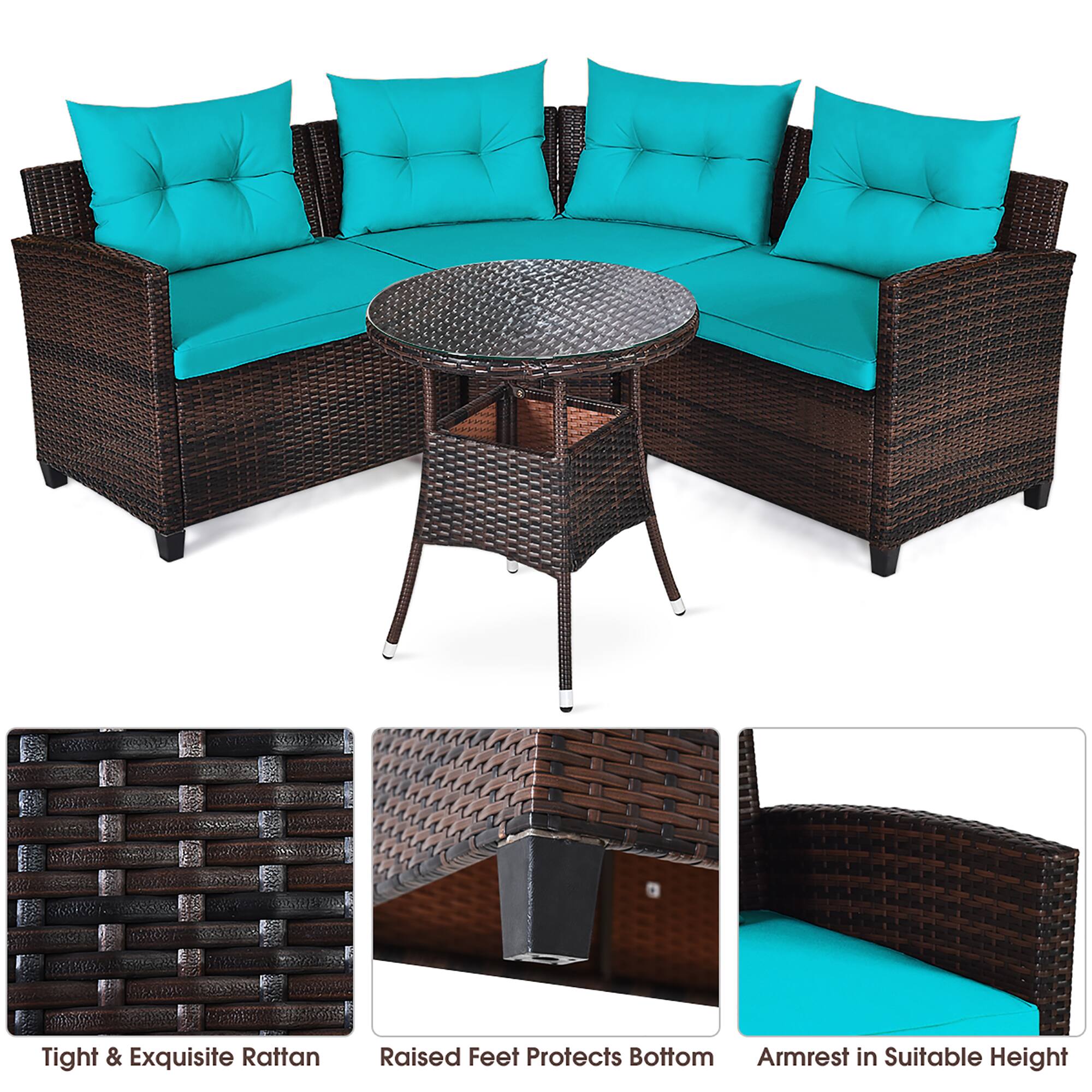 Tight & Exquisite Rattan Raised Feet Protects Bottom Armrest in Suitable Height