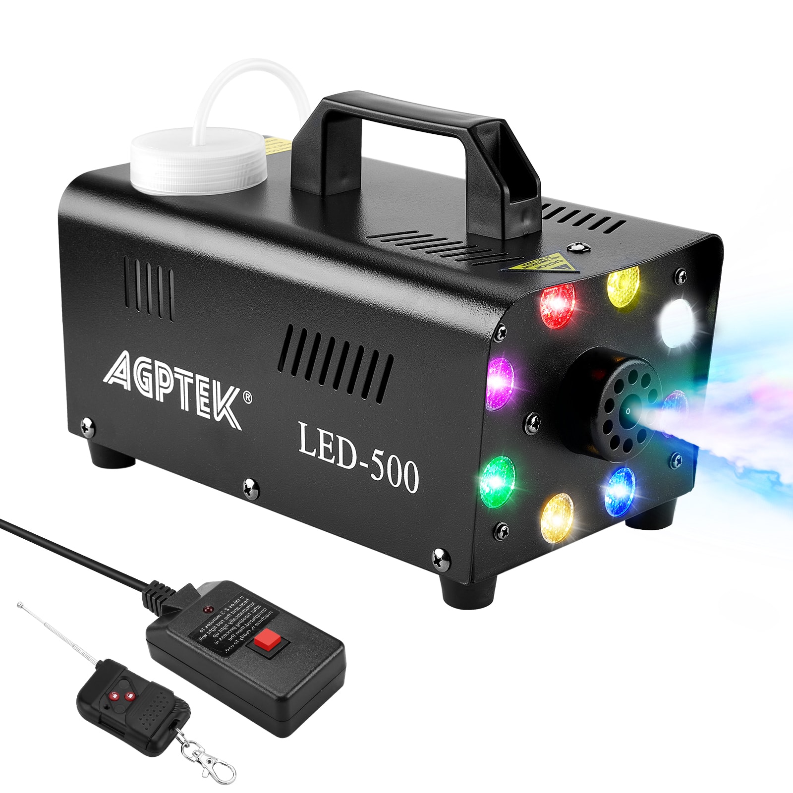 AGPtek - 500W Fog Machine with Colorful LED Light for Halloween, Christmas, Wedding, Parities - Black