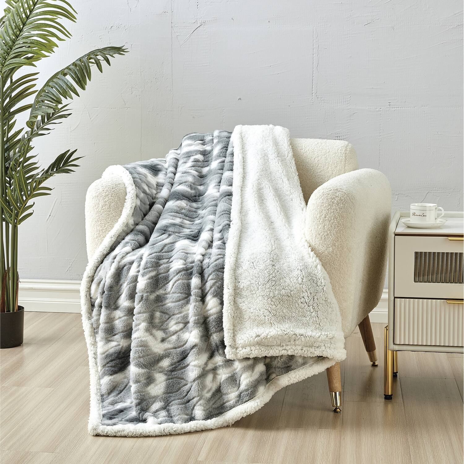 Alt View 1. Noble House - Plazatex Alaska Sherpa Decorative Super Soft Throw Blanket for Sleep/Decor 2 Pack 50" x 60" Grey - Grey.