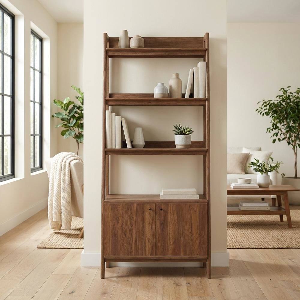 Left. FurniFact - Wooden Bookshelf in Natural Finish with Open Storage Design - Brown.
