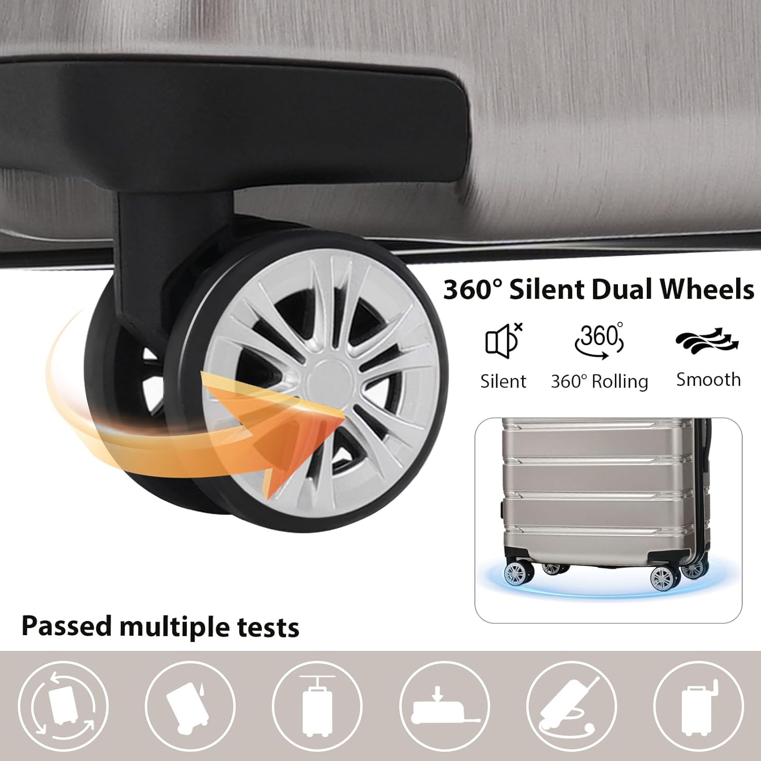 360° Silent Dual Wheels  
Silent 360° Rolling Smooth  

Passed multiple tests
