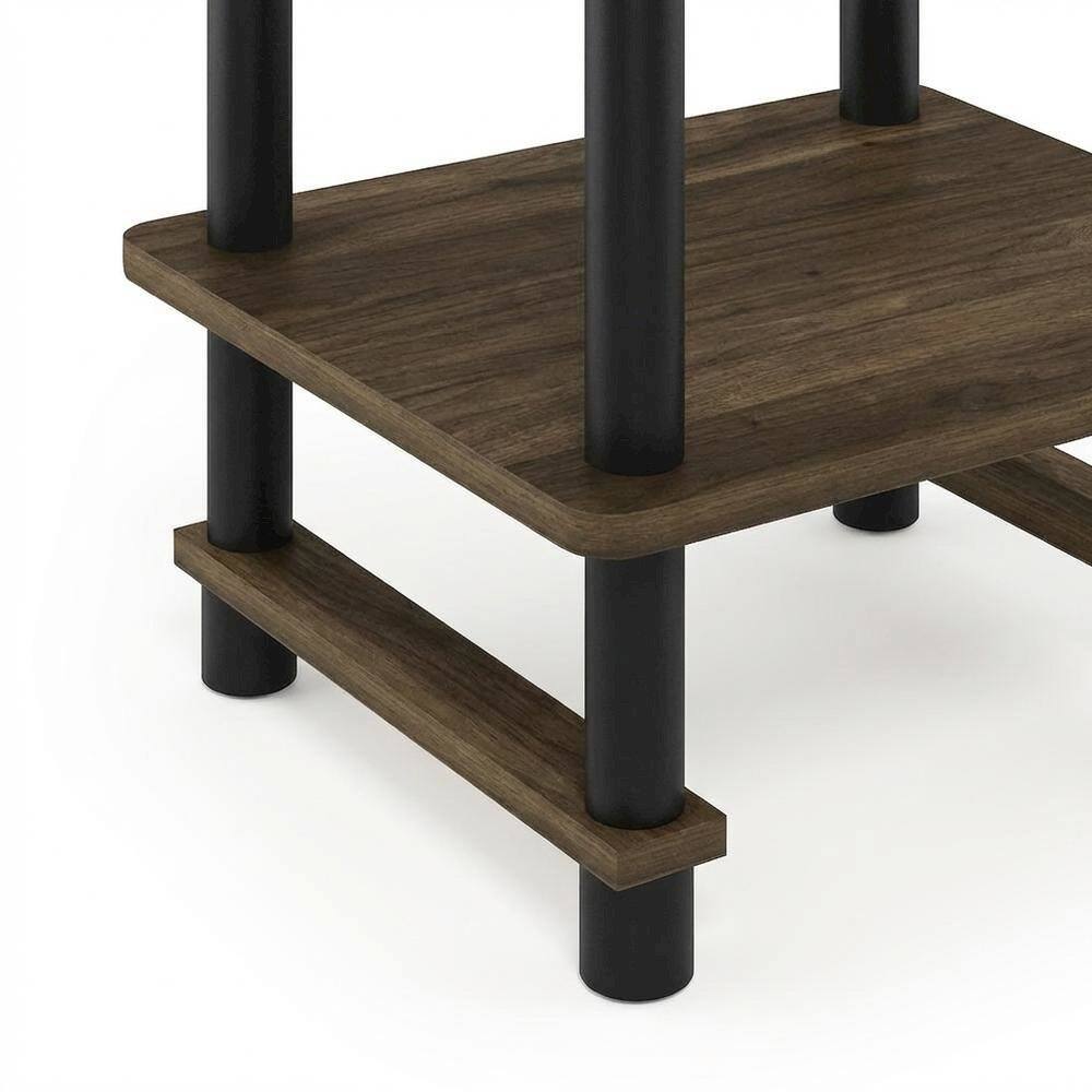 Alt View 2. FurniFact - Tall end table with storage bin in dark walnut and black finish - Columbia Walnut/Black/Dark Brown.