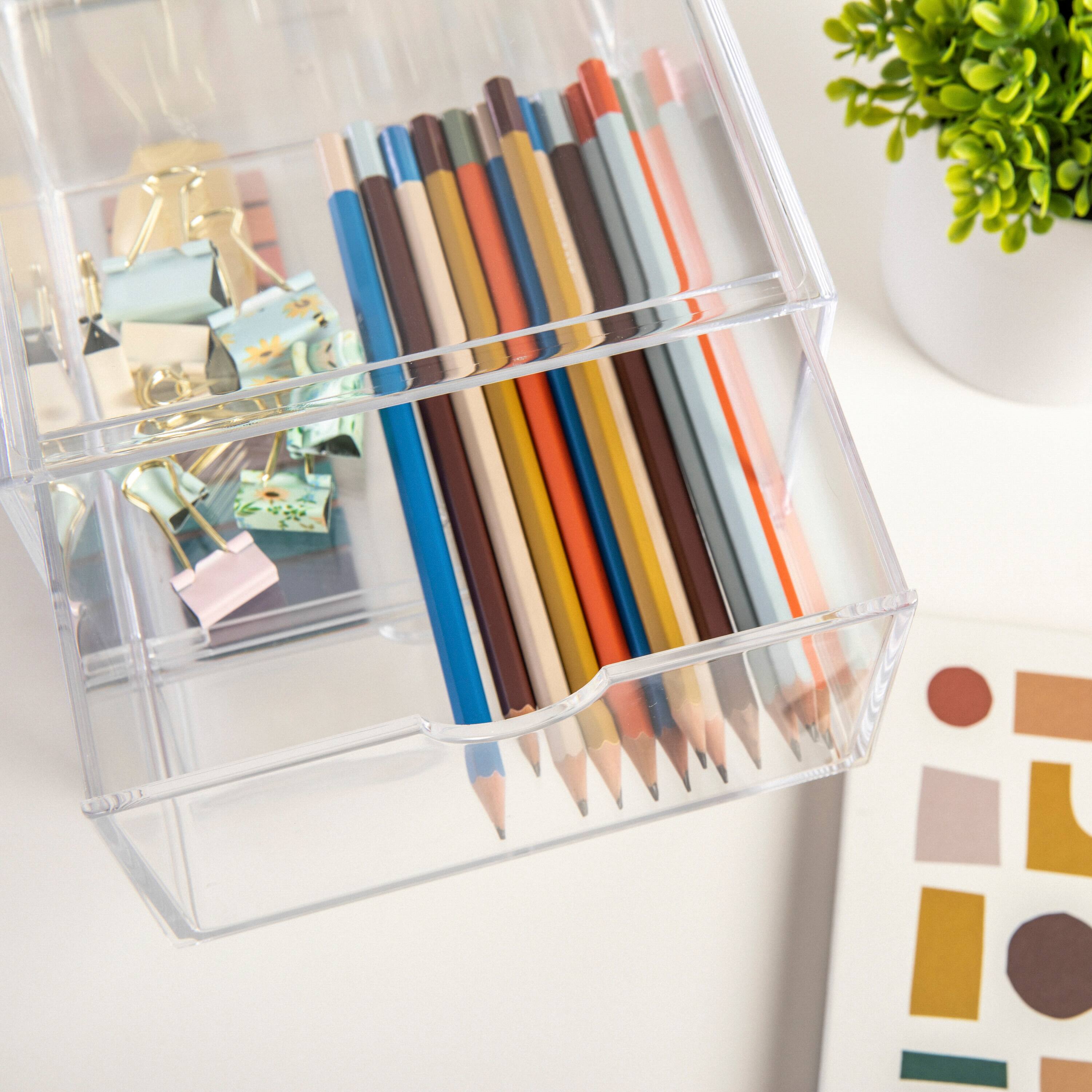 Alt View 13. Martha Stewart - Clear Plastic Desktop Storage Box with Half Moon Opening Pullout Drawer - 2 Pack - Clear.