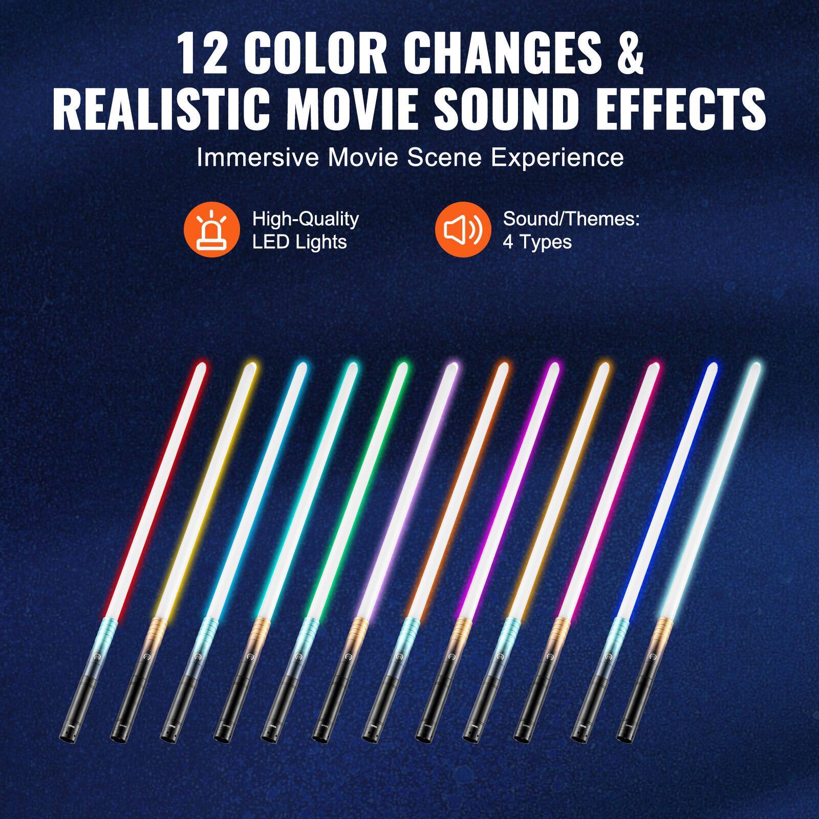 12 COLOR CHANGES & REALISTIC MOVIE SOUND EFFECTS  
Immersive Movie Scene Experience  

High-Quality LED Lights  
Sound/Themes: 4 Types