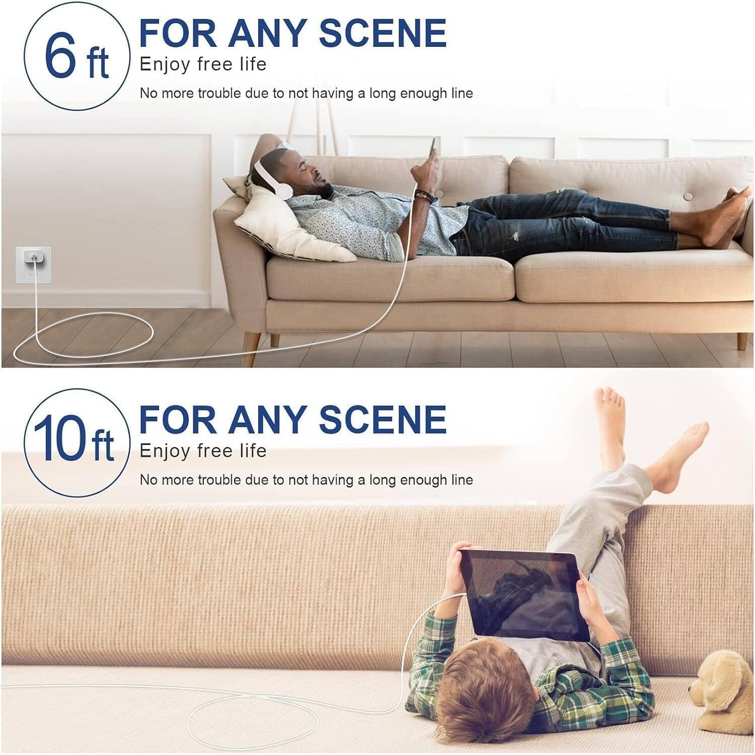 FOR ANY SCENE 6 ft Enjoy free life No more trouble due to not having a long enough line
FOR ANY SCENE 10ft Enjoy free life No more trouble due to not having a long enough line