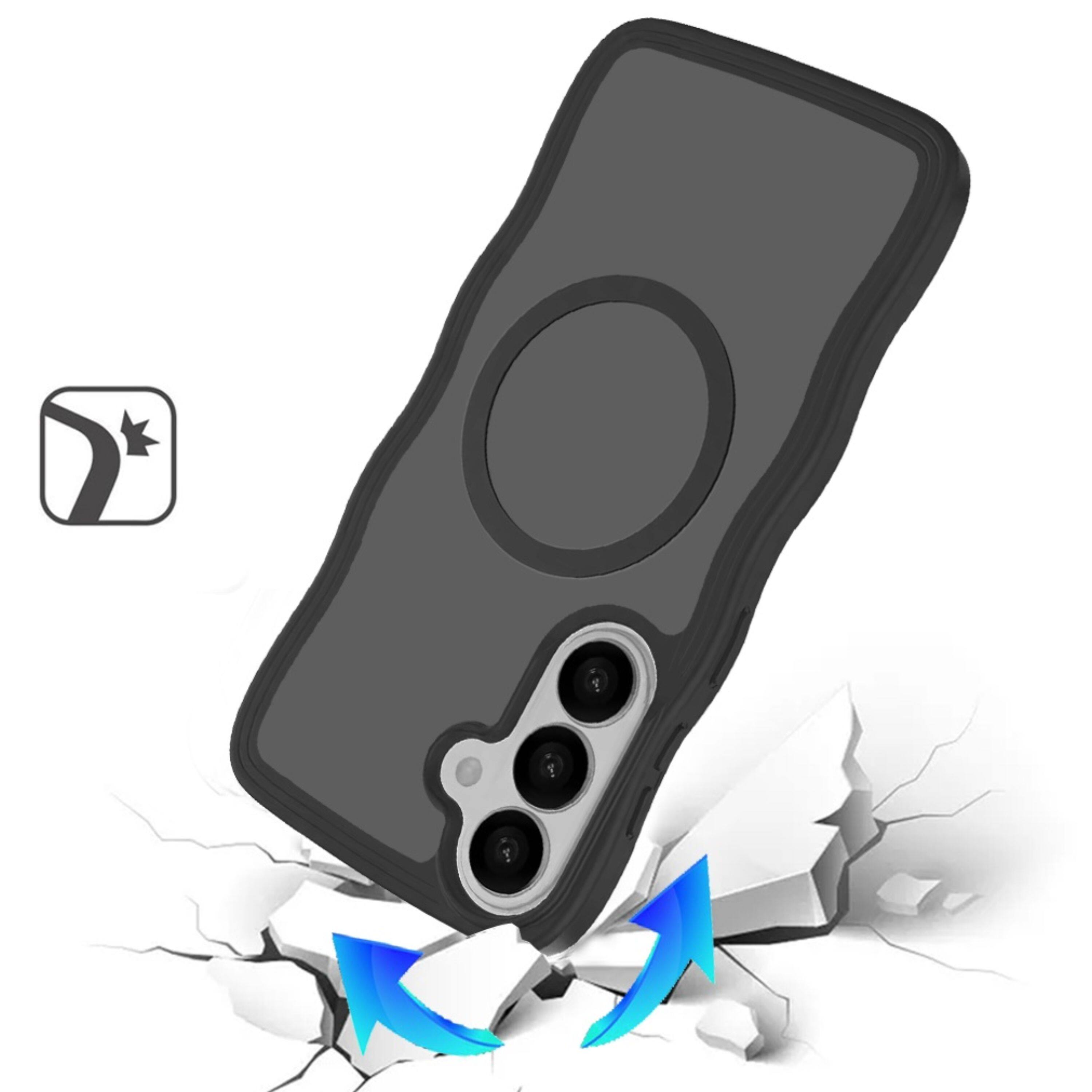 Angle. Kitcheniva - Wavy Side Grip with Magnetic Circle With Tempered Glass For Samsung S26 Black - Black.