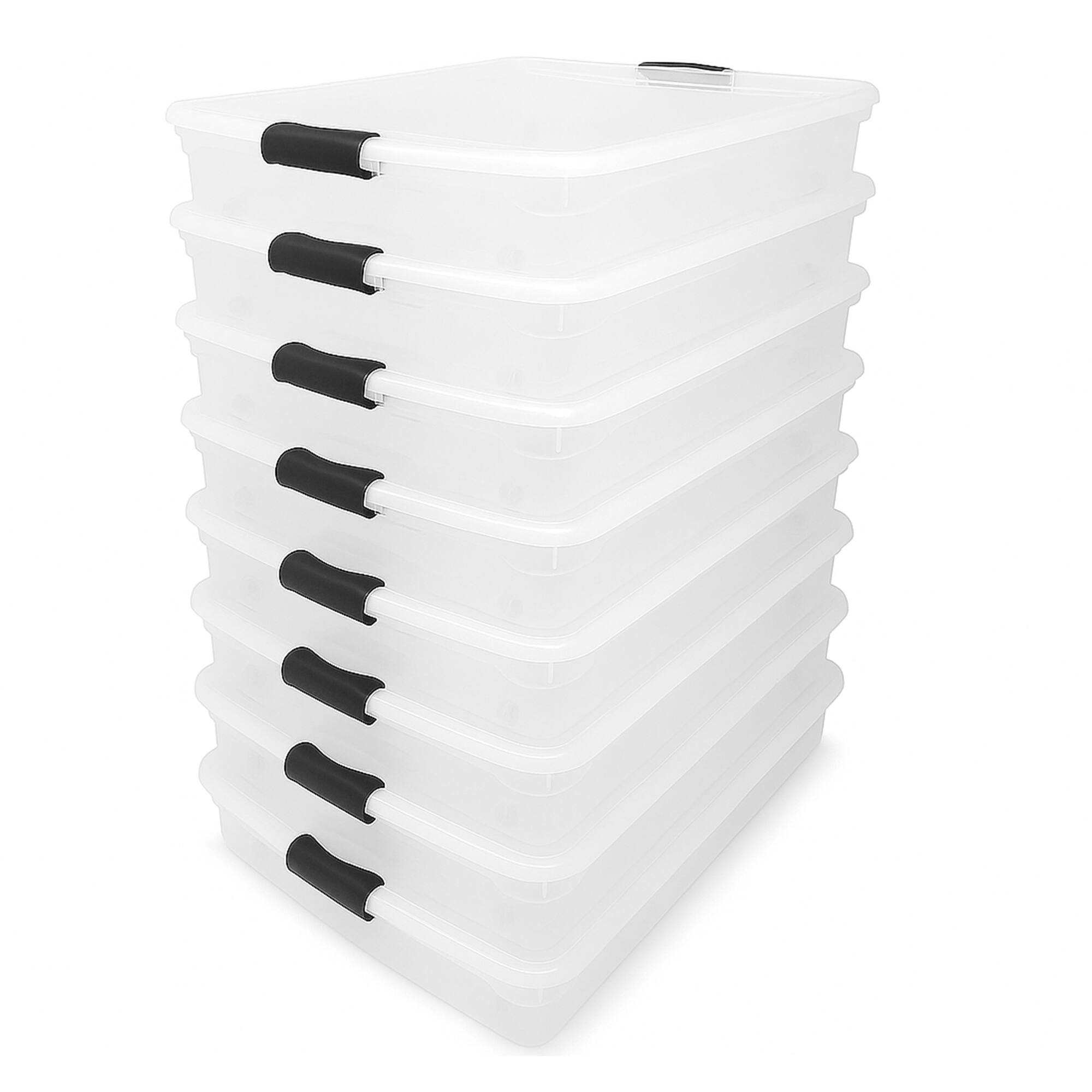 Front. Homz - Homz 56 Qt Full/Queen Underbed Clear Plastic Latching Storage Container, 8 Pack - Clear.