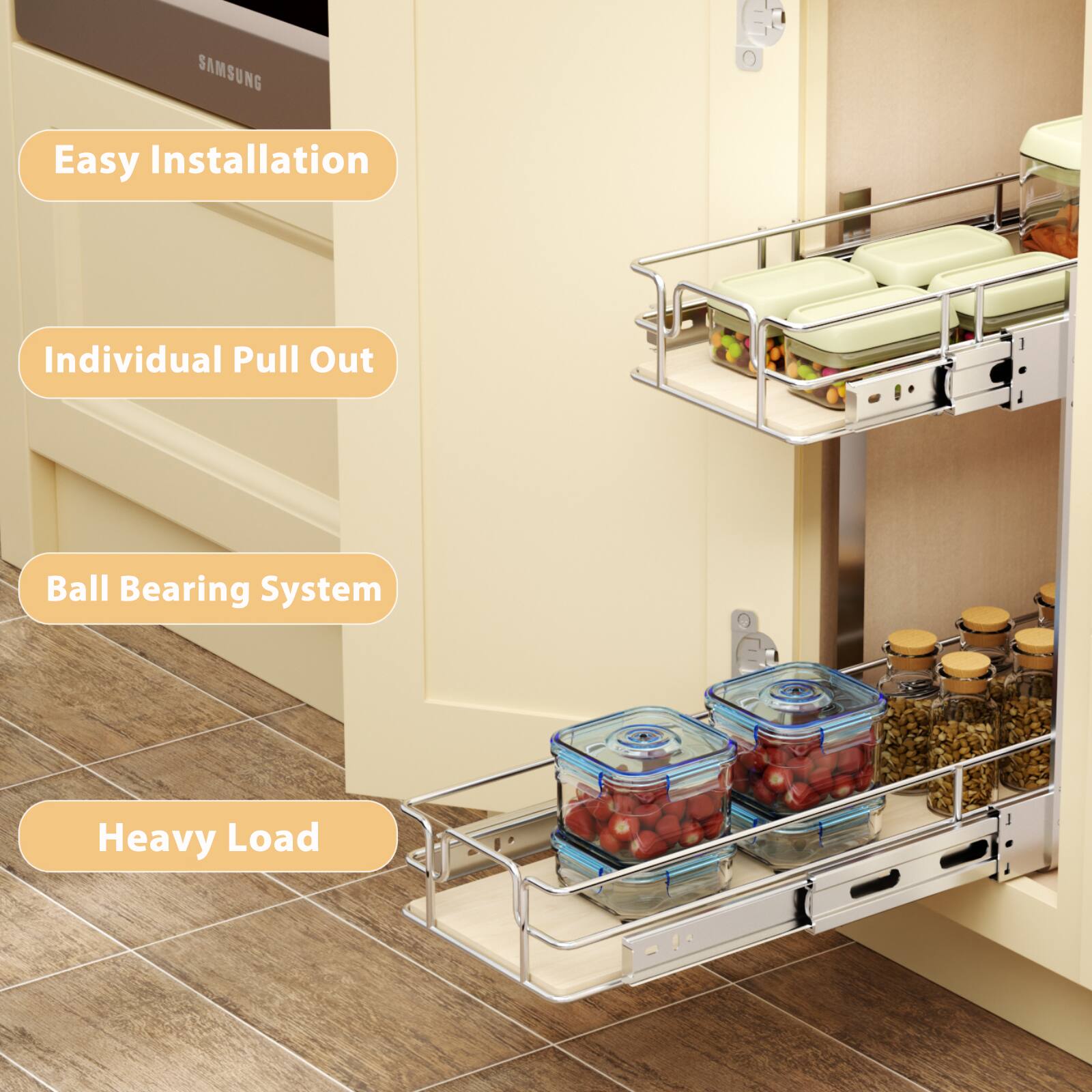 Easy Installation, Individual Pull Out, Ball Bearing System, Heavy Load