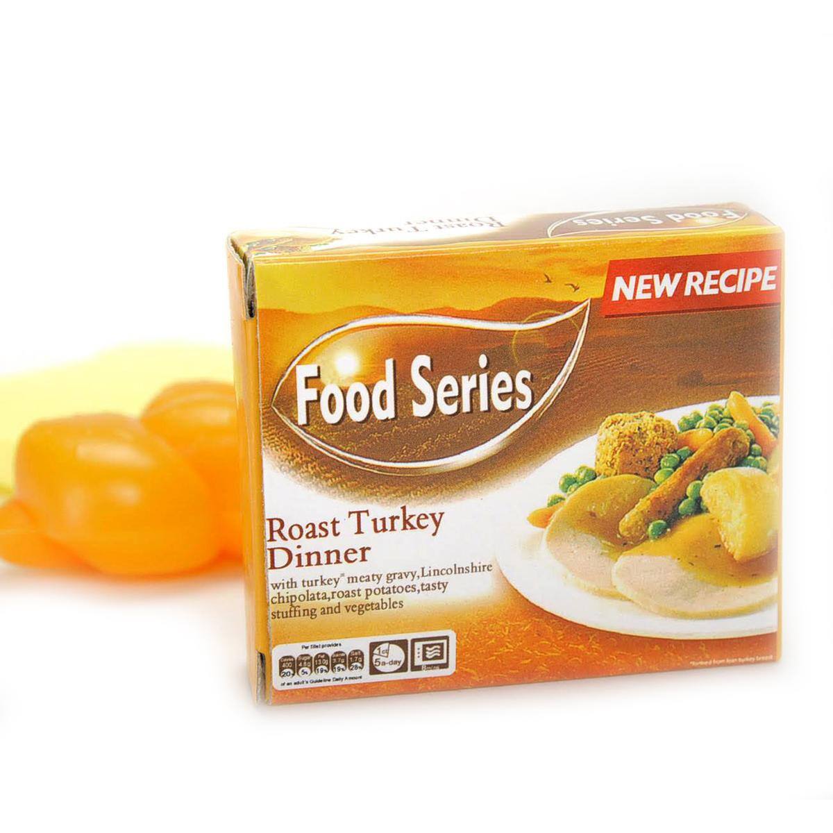 Food Series  
Roast Turkey Dinner  
with turkey meaty gravy, roast potatoes, tasty chipolata, stuffing and vegetables  
Lincolnshire, tasty  

NEW RECIPE