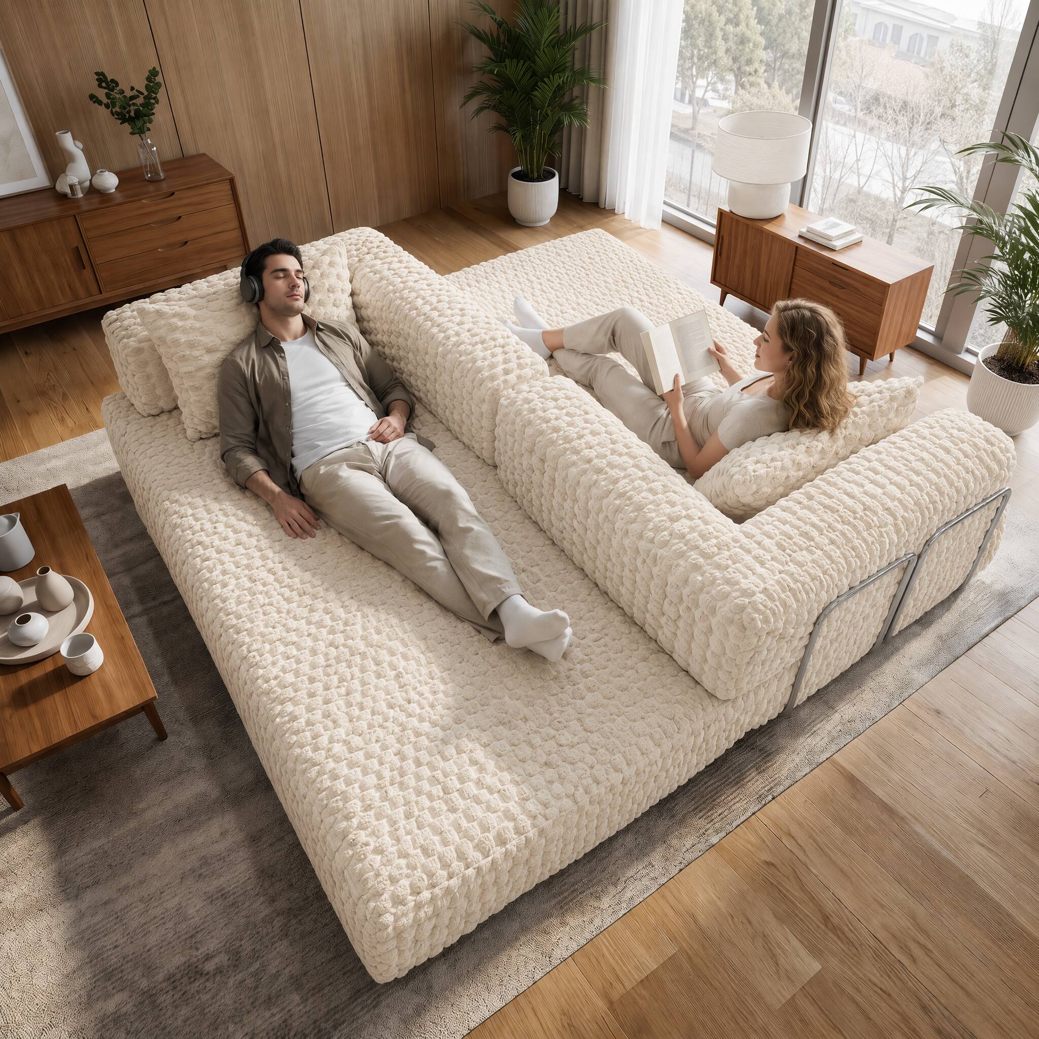 Alt View 9. Famapy - Convertible Folding Sofa Bed Couch 2-in-1 Loveseat with Plush Fabric Detachable Metal Support Brackets for Living Room - White.