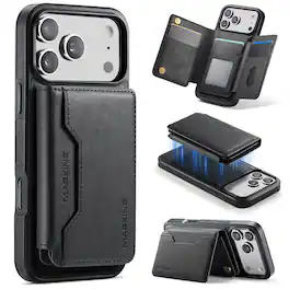 Dteck - for Apple iPhone 17 Pro Magnetic Wallet Case,2-in-1 Detachable RFID Blocking Card Slots Pocket,Mag Safe Compatible - Black