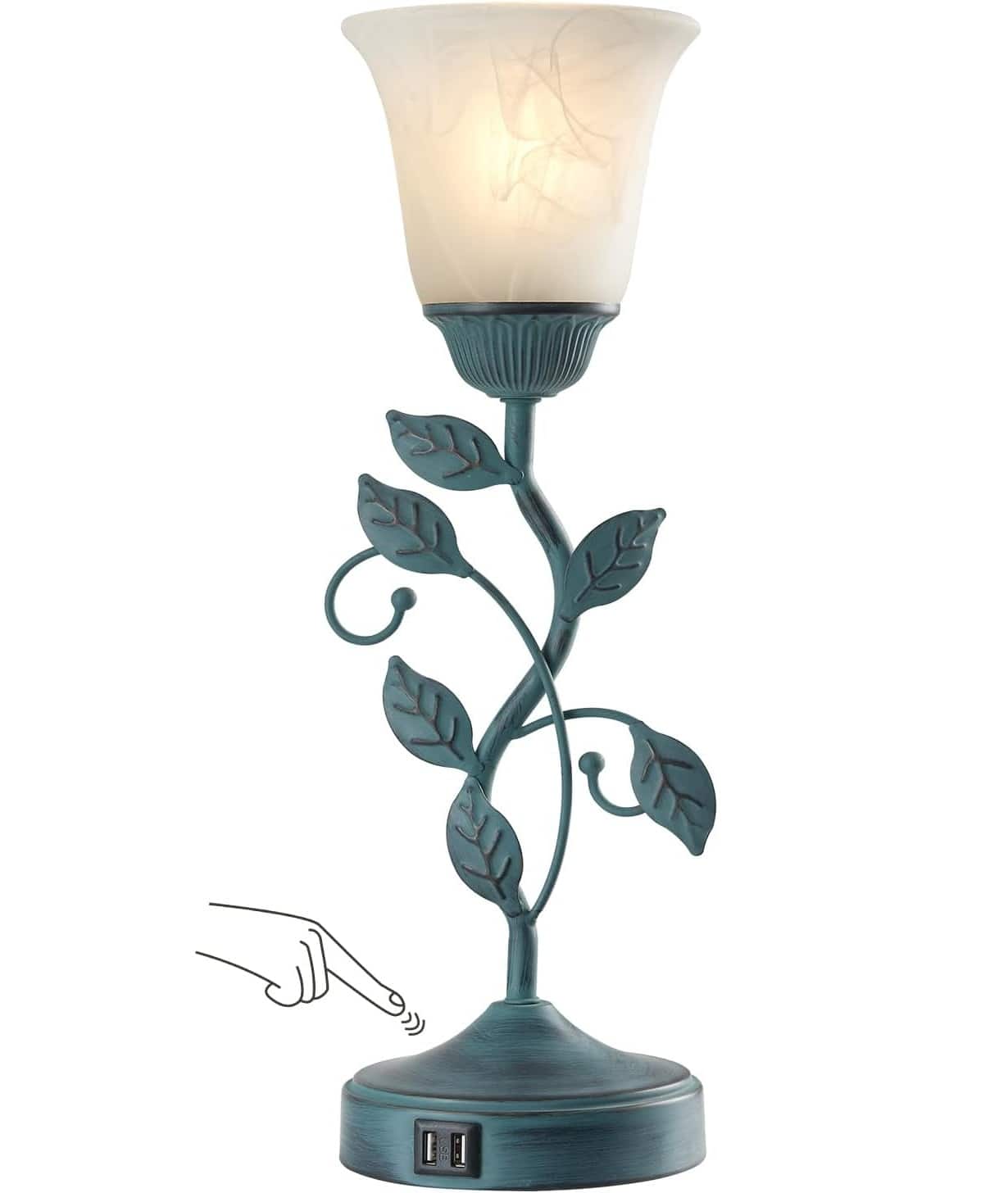 FINEAK - Vintage Table Lamp with Touch Control & Dual USB Charging - 1 Pack - Retro Green