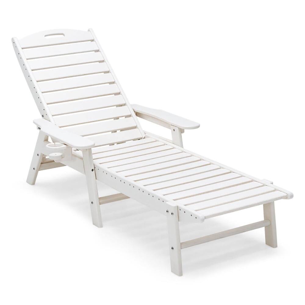 Left. Kadyn - Outdoor Chaise Lounge Chair, Weatherproof Patio Lounge Chair with Adjustable Back and Cup Holder-White - White.