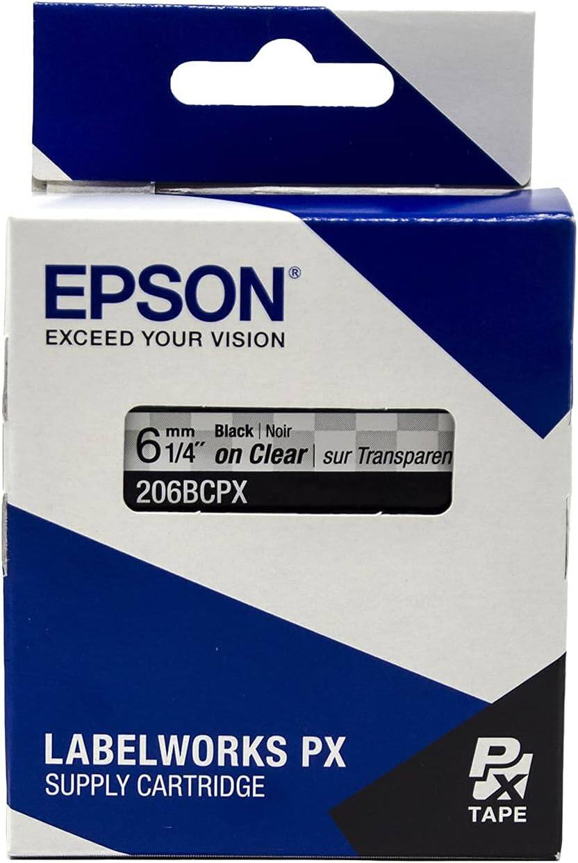 EPSON  
EXCEED YOUR VISION  

6 mm | 1/4" on Clear | sur Transparent  
Black | Noir  

206BCPX  

LABELWORKS PX  
SUPPLY CARTRIDGE  

PX TAPE