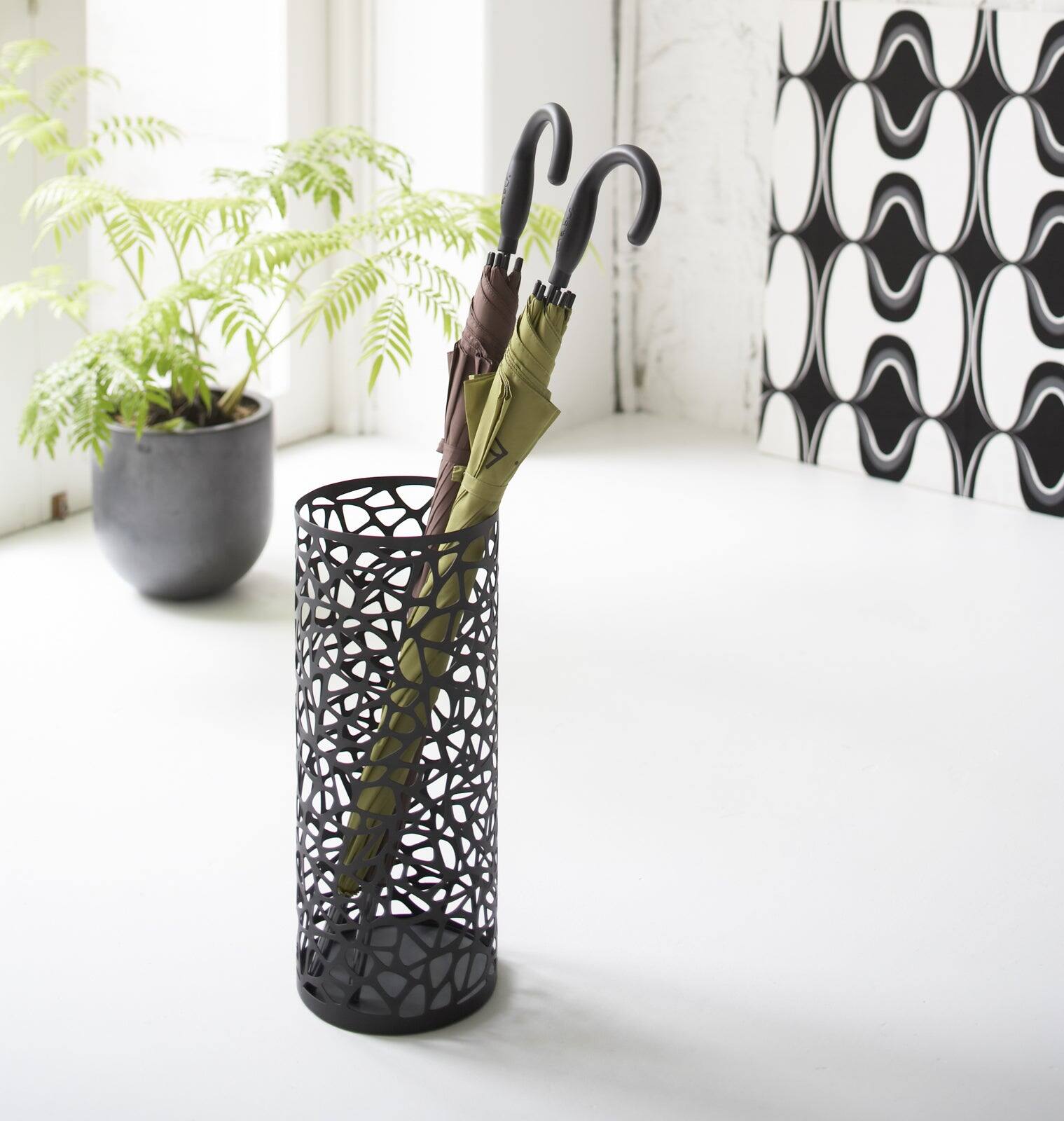 Left. Yamazaki Home - Umbrella Stand - Round - Steel - Black.