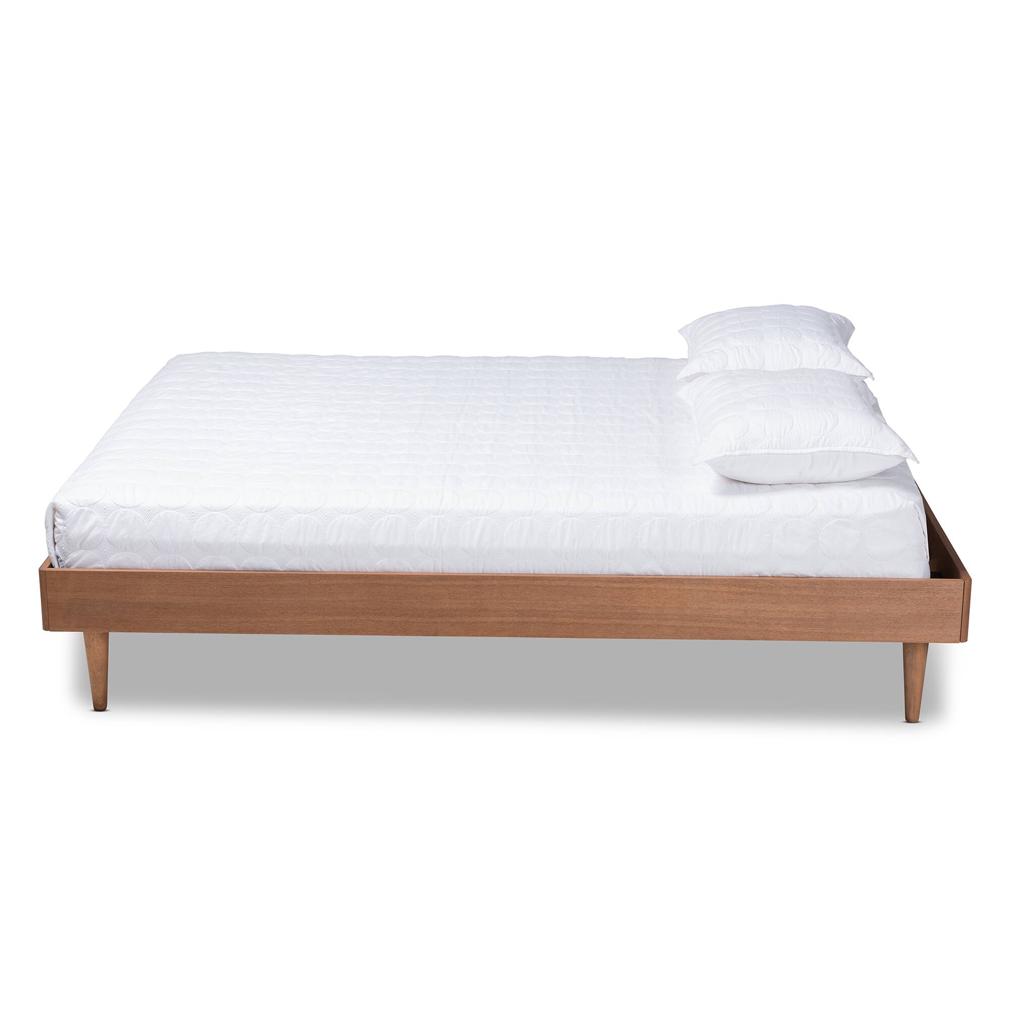 Angle. Baxton Studio - Rina Mid-Century Modern Ash Wanut Finished Wood Bed Frame - Ash walnut.