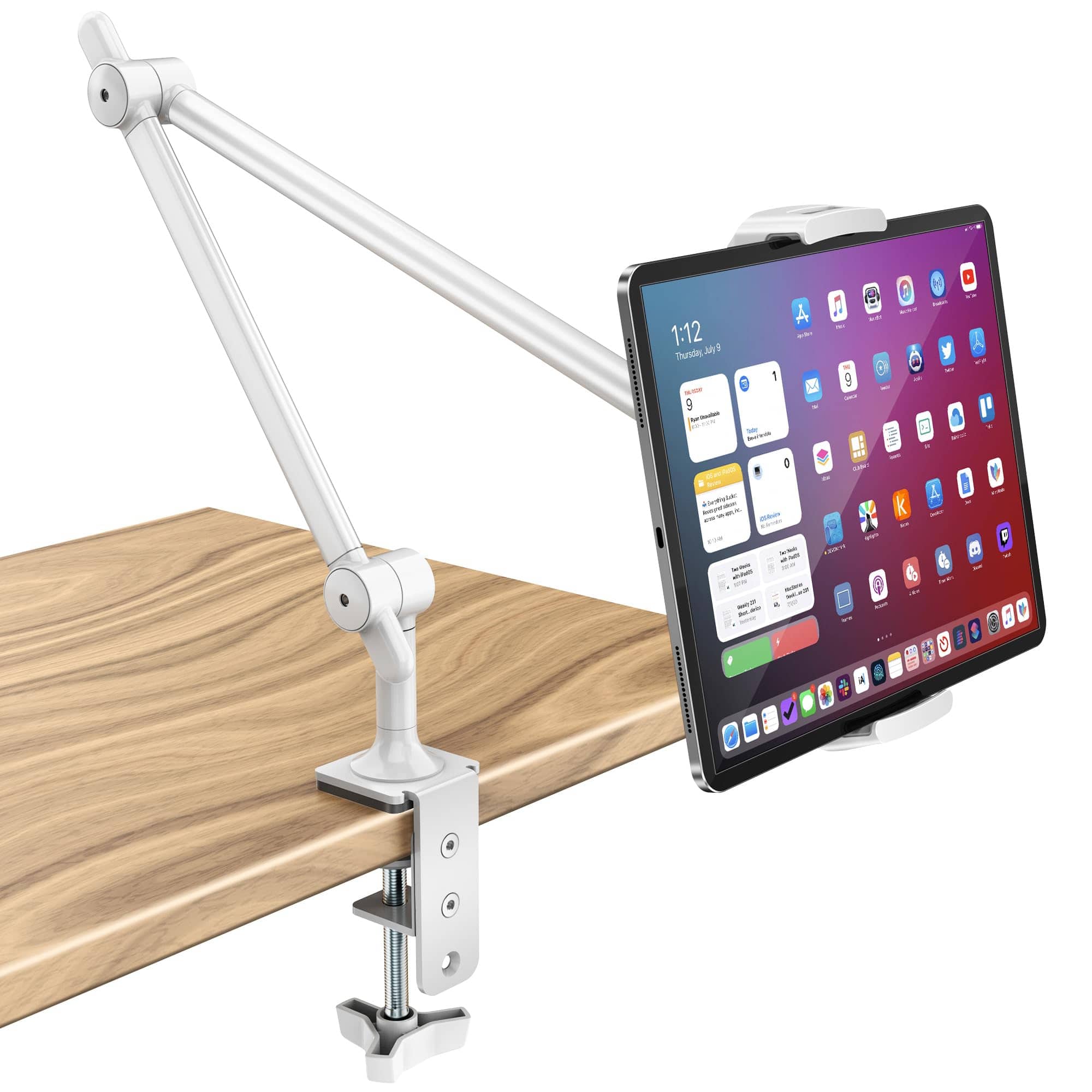 METALTON - Tablet Stand Holder For Desk Bed Aluminum Ipad Arm With Rotating Clamp Adjustable Phone Compatible 4 7 5 Pr - White
