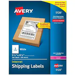 Avery - TrueBlock Laser Shipping Labels, 5.5" x 8.5", 200 Labels/Box - Matte White