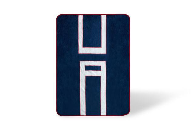 Front. Just Funky - My Hero Academia U.A. Academy Letters Fleece Throw Blanket | 60 x 45 Inches - Blue.