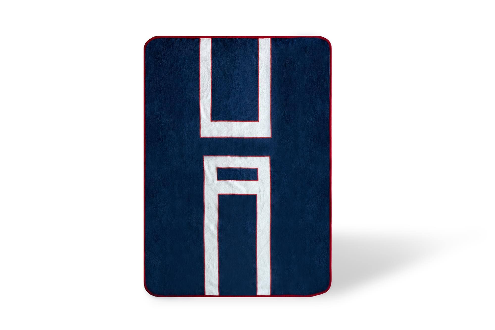 Front. Just Funky - My Hero Academia U.A. Academy Letters Fleece Throw Blanket | 60 x 45 Inches - Blue.