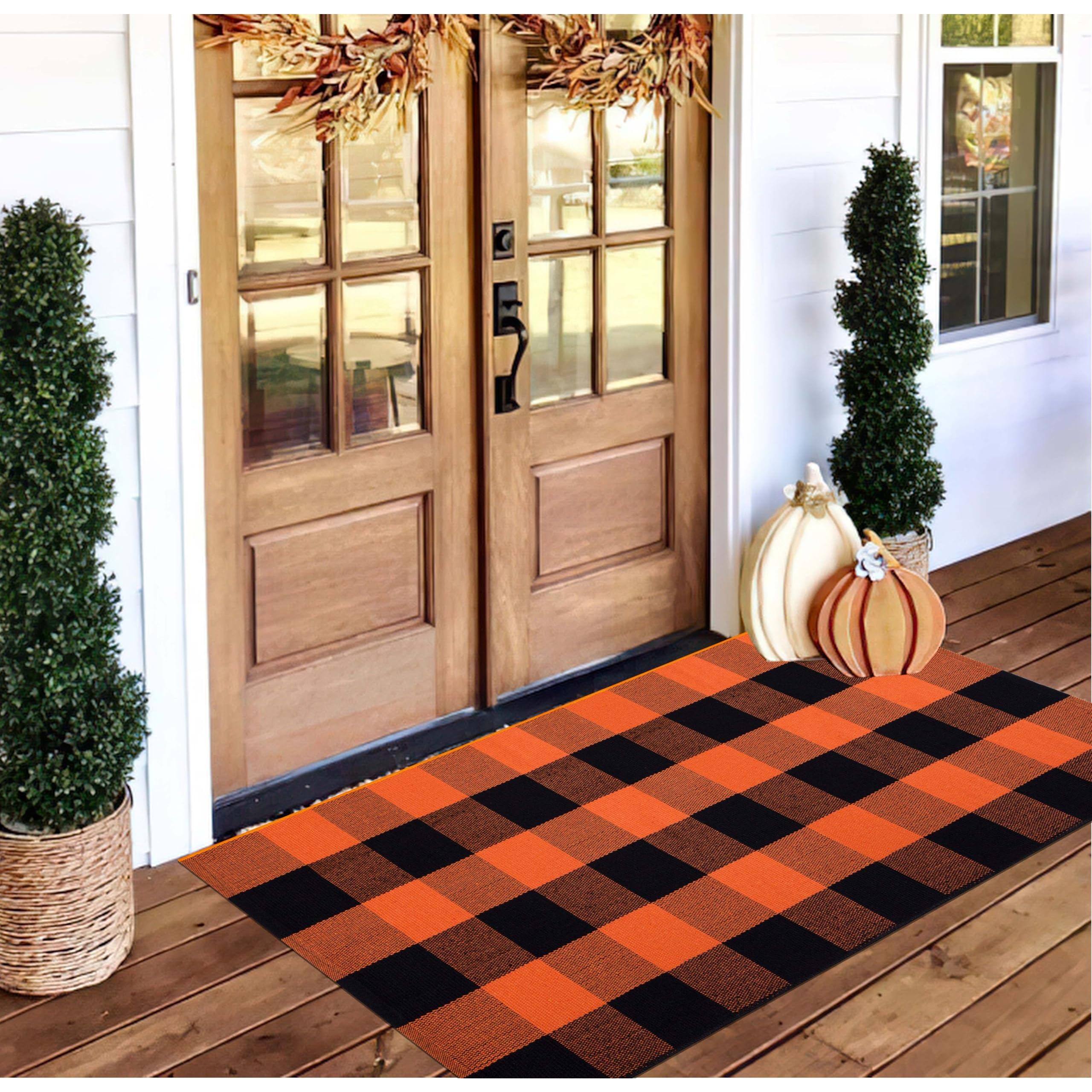 Alt View 2. Reds Spade - And Outdoor Rug Front Porch Fall Cotton Woven Washable Layering For Entryway Hallway Indoor 【Material Craft... - Orange Buffalo-3'x5'.