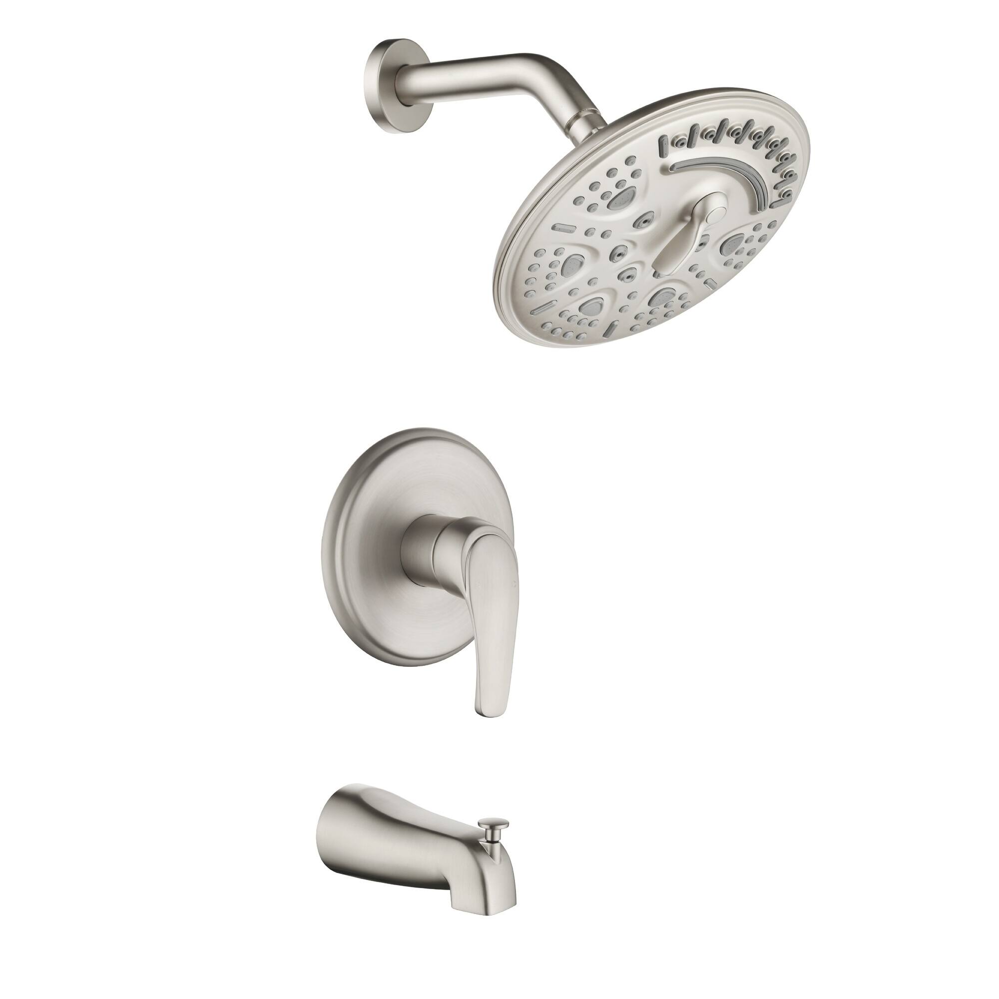 Front. Boyel Living - Brushed Nickel 8-Inch Rain Shower System Brass SUS304 1-Function Valve 6-Function Top Spray cUPC - Brushed Nickel.