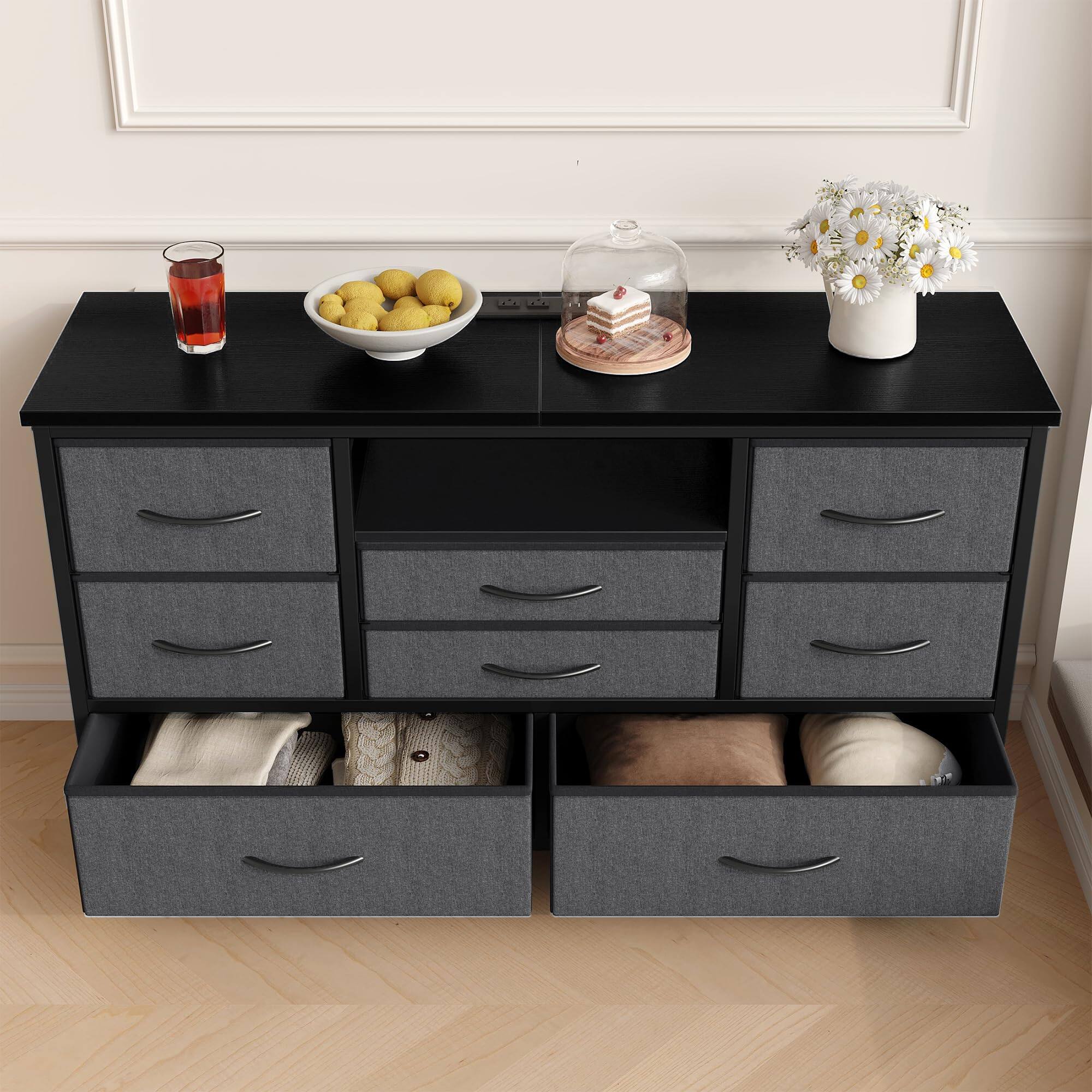 Alt View 5. Acekool - 8 Drawer LED TV Stand with Power Outlet, Media Console for 55-Inch TVs, 22 Color Lighting Modes Storage Cabinet - Grey.